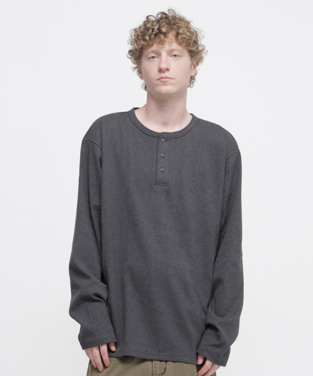 《DAILY/デイリー》BIG SIZE RIB L/S HENLEY NECK T-SHIRT