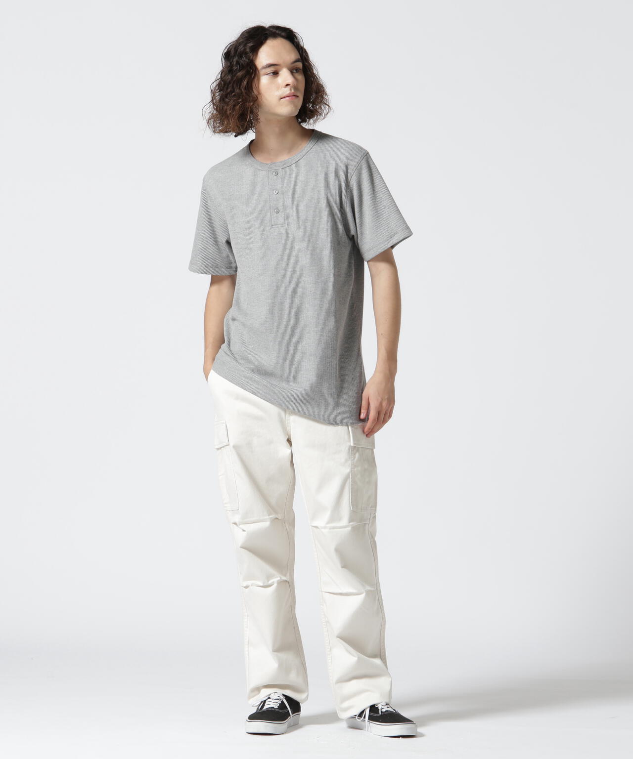 《DAILY/デイリー》THERMAL HENLEY NECK T-SHIRT