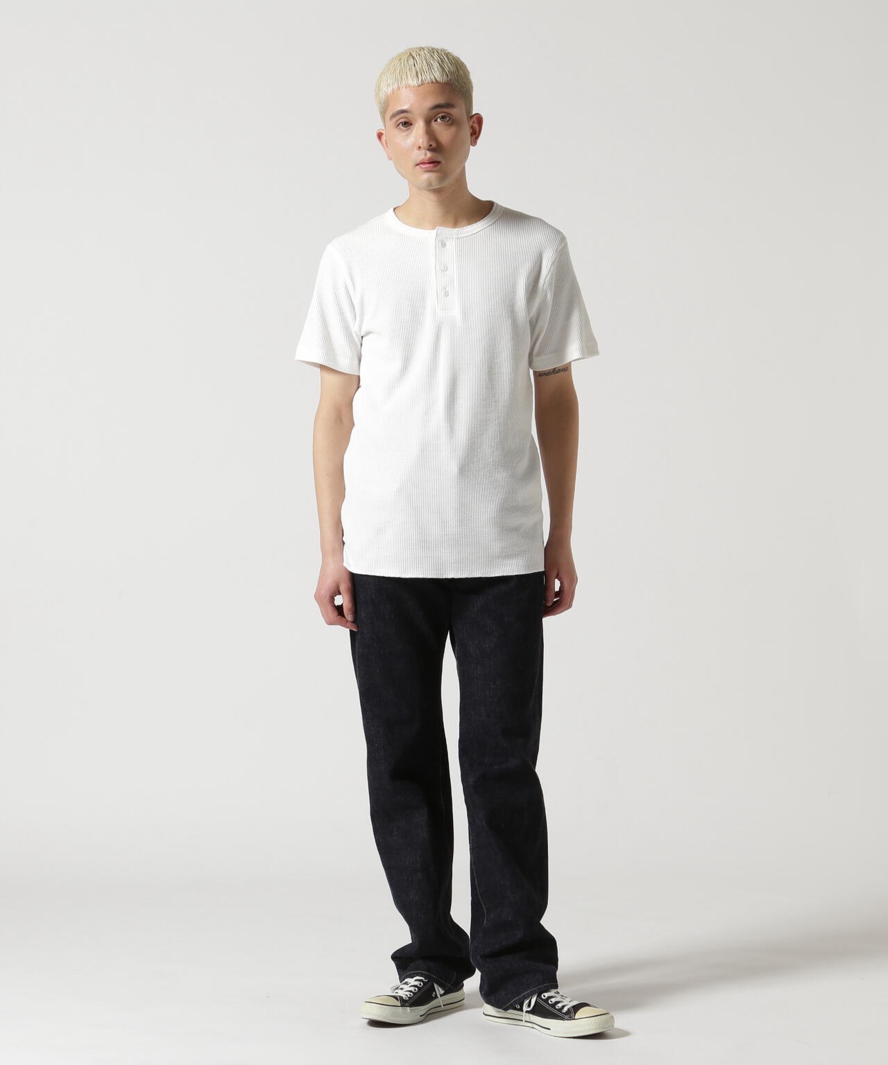 《DAILY/デイリー》THERMAL HENLEY NECK T-SHIRT