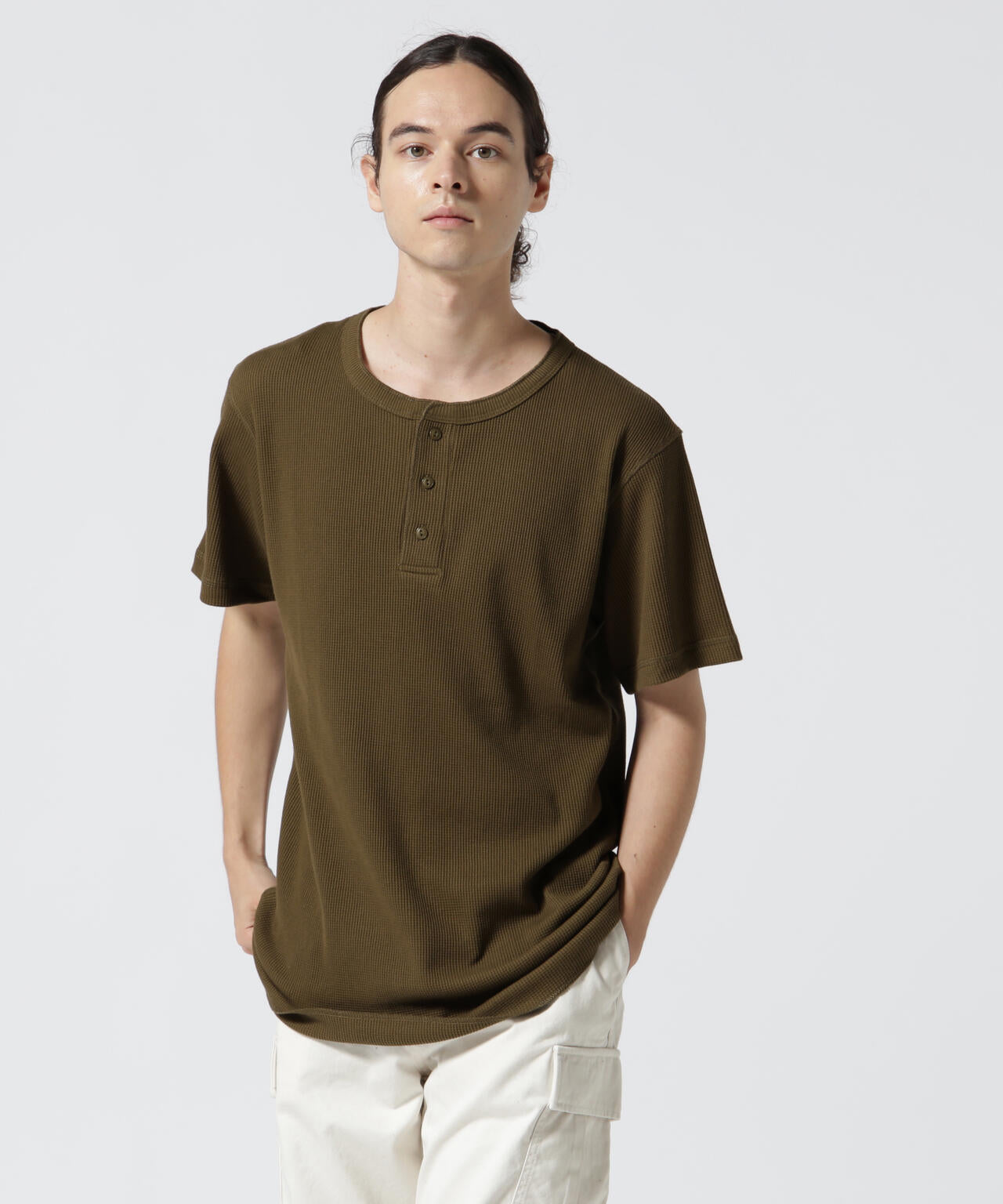 《DAILY/デイリー》THERMAL HENLEY NECK T-SHIRT