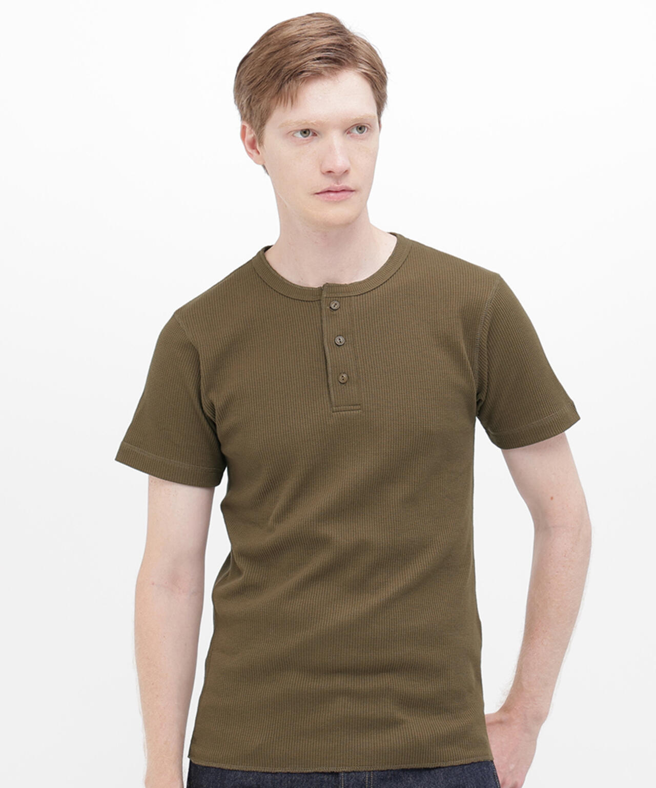 《DAILY/デイリー》THERMAL HENLEY NECK T-SHIRT