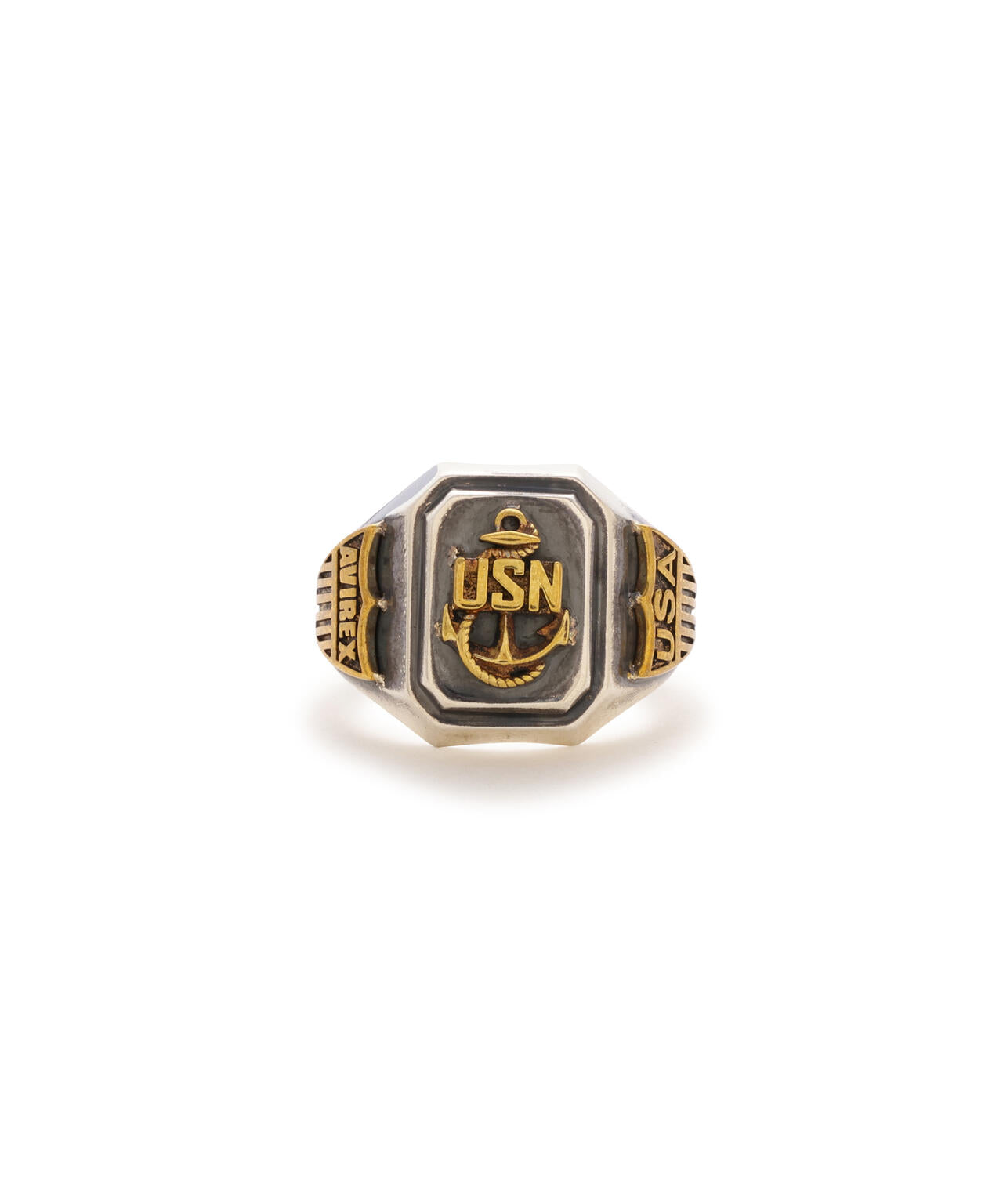 《AVIREX by J.H.M CO.，LTD.》MATERIAL COMBI SIGNET RING ”USN”