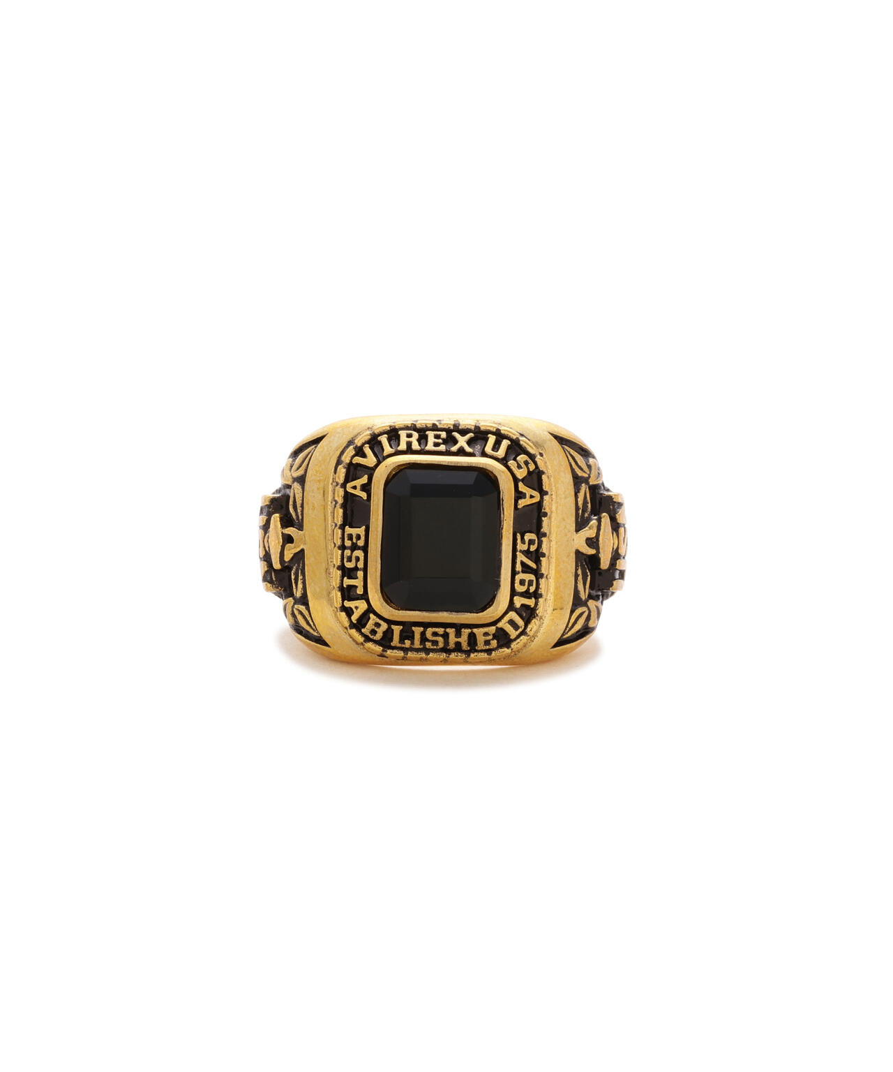 《AVIREX by J.H.M CO.，LTD.》BRASS COLLEGE RING WITH ONYX ”USN”