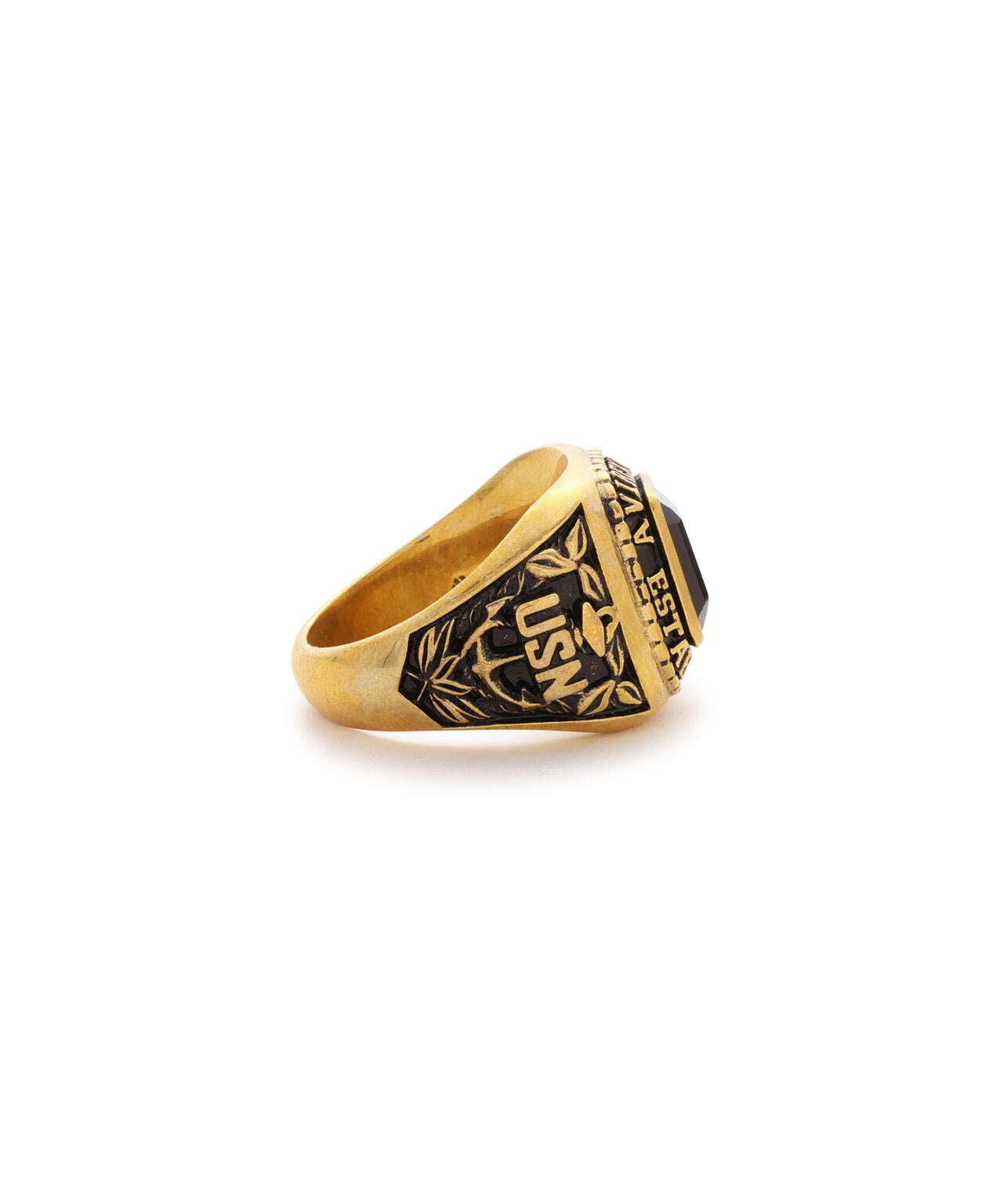 《AVIREX by J.H.M CO.，LTD.》BRASS COLLEGE RING WITH ONYX ”USN”