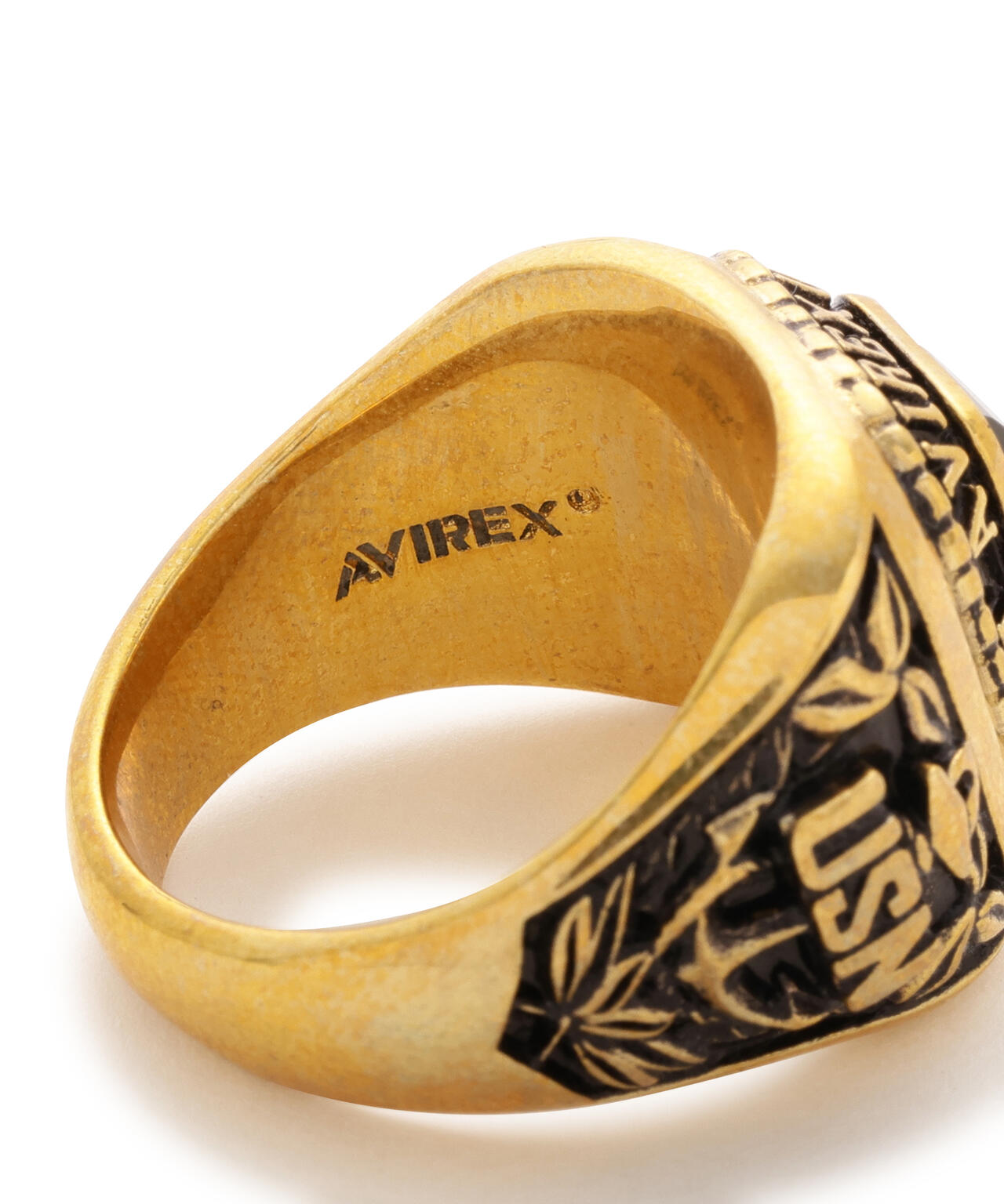《AVIREX by J.H.M CO.，LTD.》BRASS COLLEGE RING WITH ONYX ”USN”