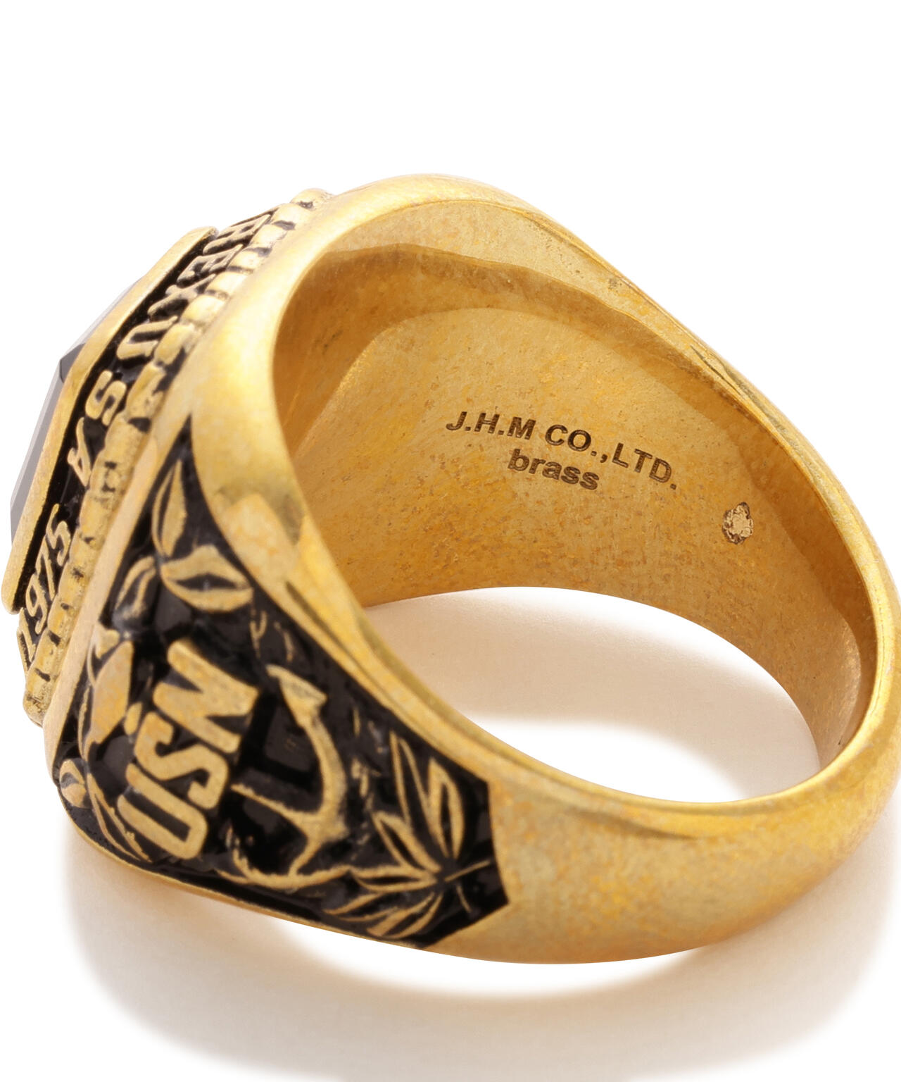 《AVIREX by J.H.M CO.，LTD.》BRASS COLLEGE RING WITH ONYX ”USN”