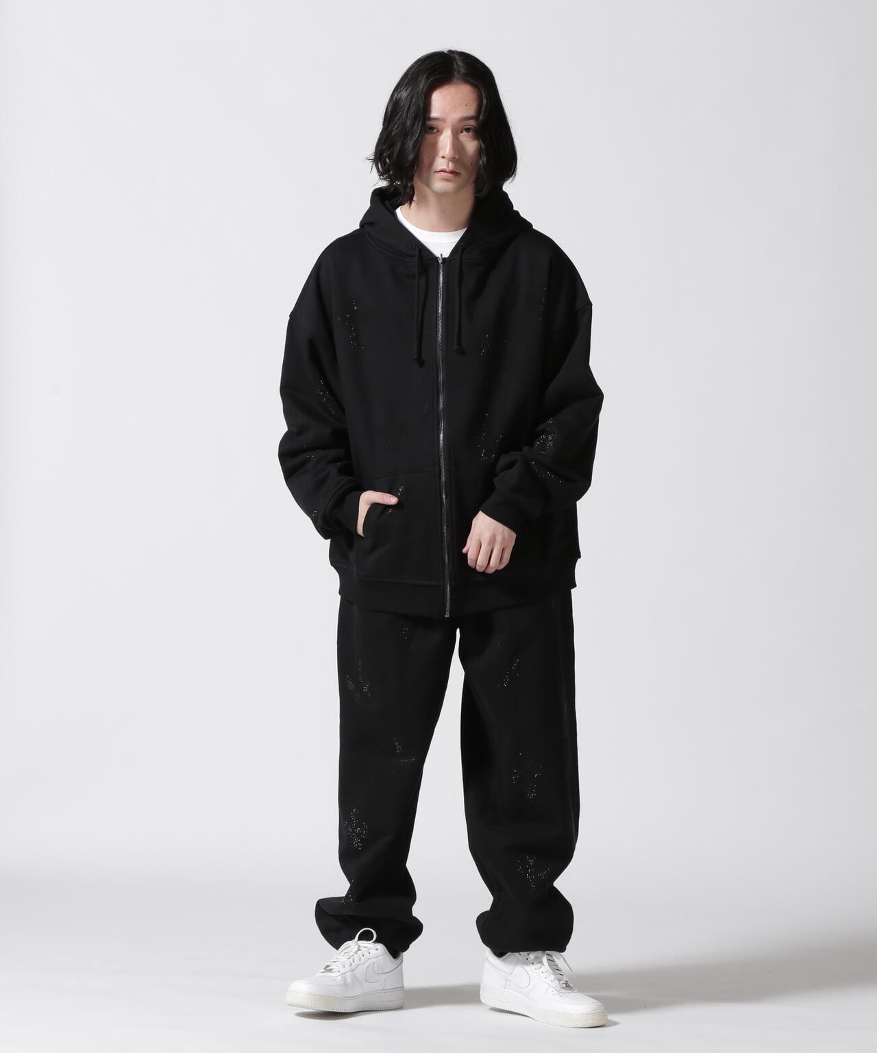 UNKNOWNLONDON/アンノウンロンドン/BLACK×BLACK CROSS REVERSIBLE ZIP HOODIE