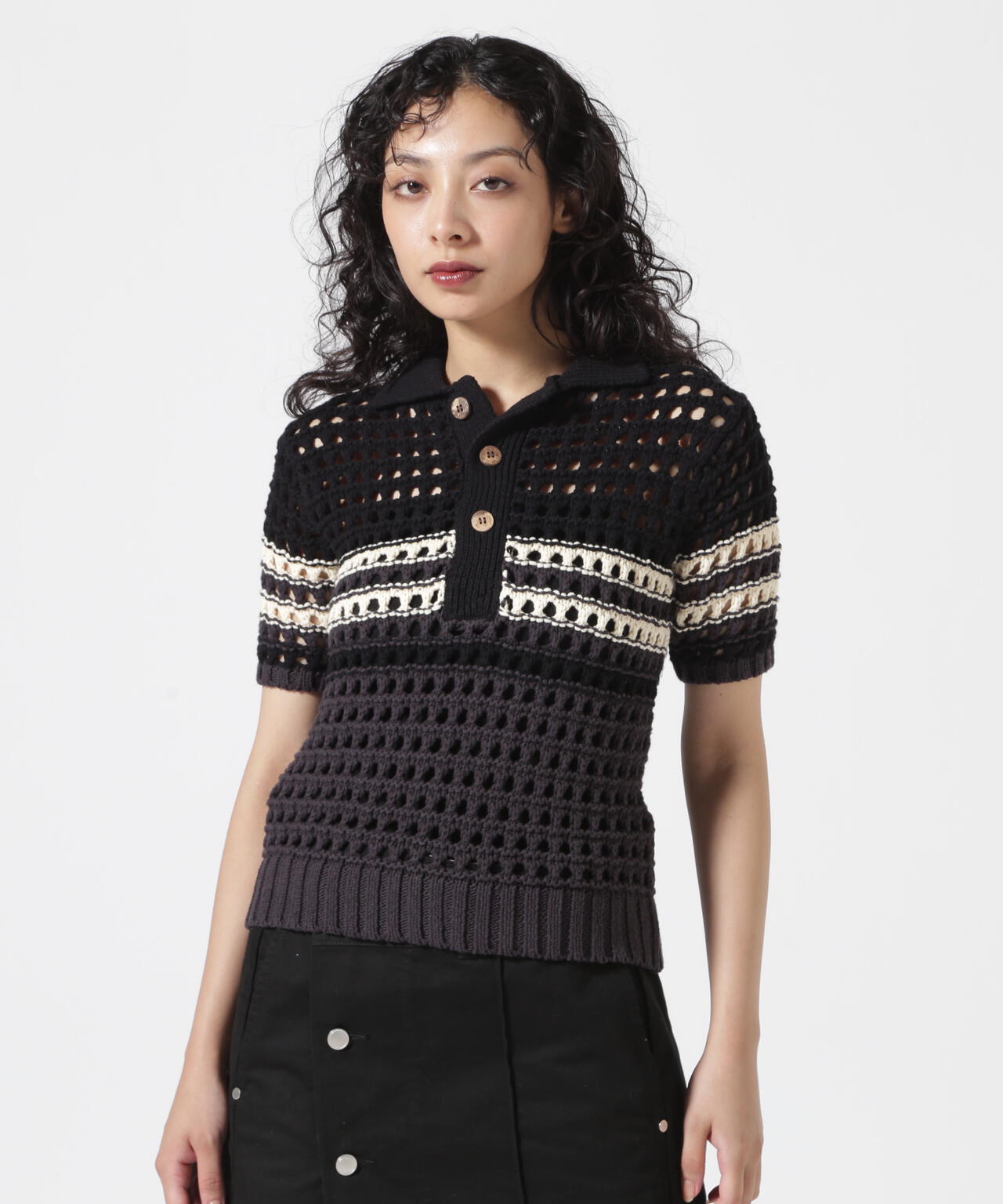VOLTAGE CONTROL FILTER/ヴォルテージコントロールフィルター/MESH BORDER TIGHT KNIT POLO