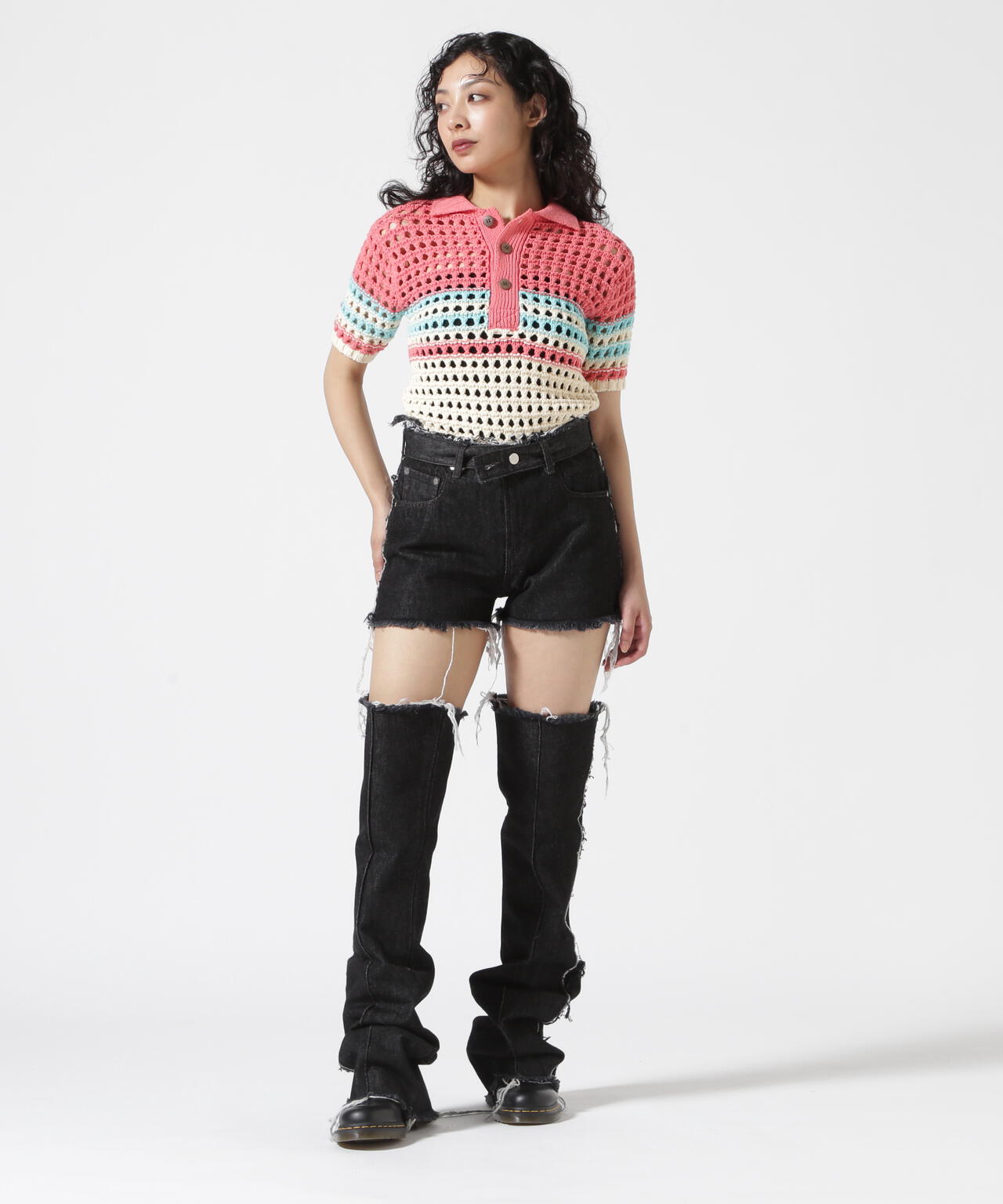VOLTAGE CONTROL FILTER/ヴォルテージコントロールフィルター/MESH BORDER TIGHT KNIT POLO
