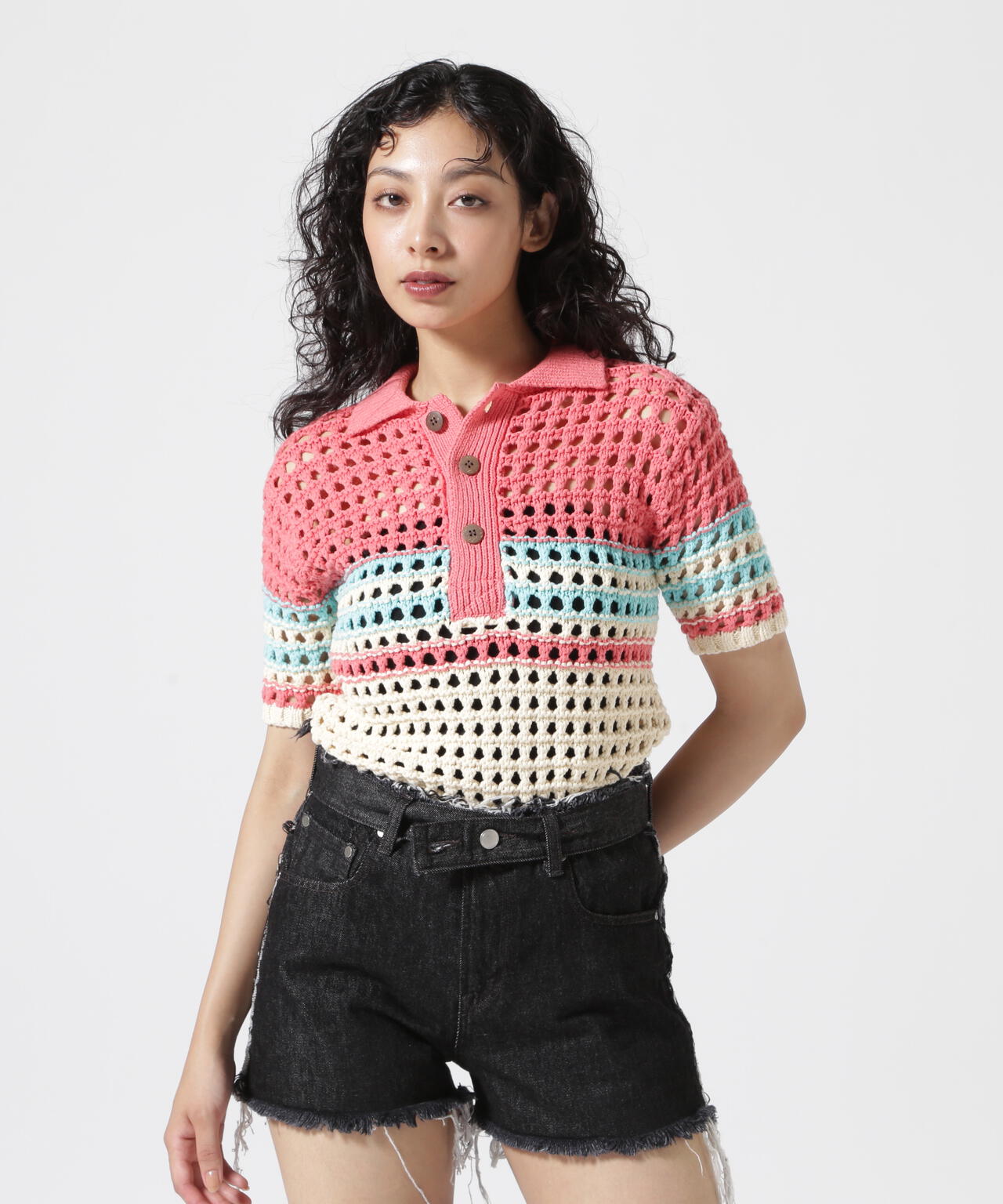 VOLTAGE CONTROL FILTER/ヴォルテージコントロールフィルター/MESH BORDER TIGHT KNIT POLO
