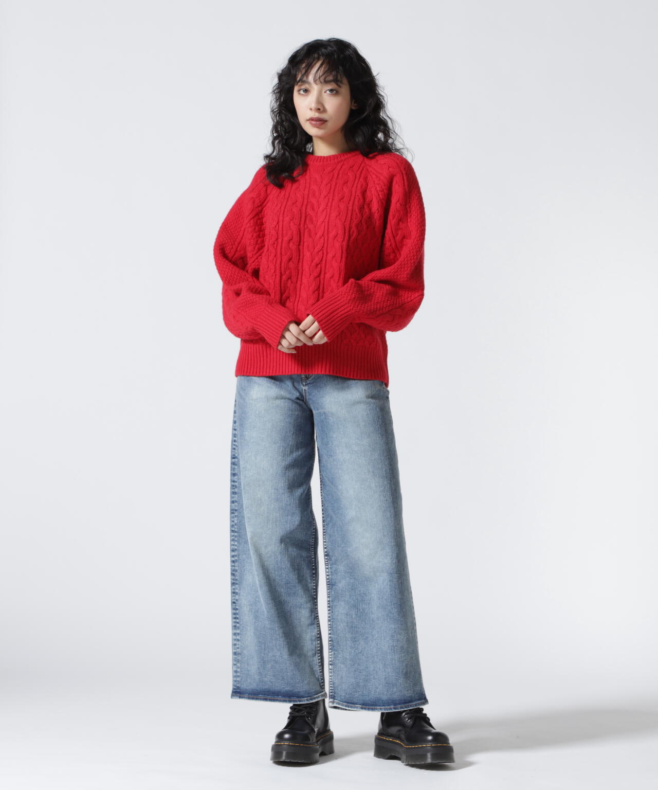 MANOF/マノフ/SHOULDER TUCK CABLE KNIT