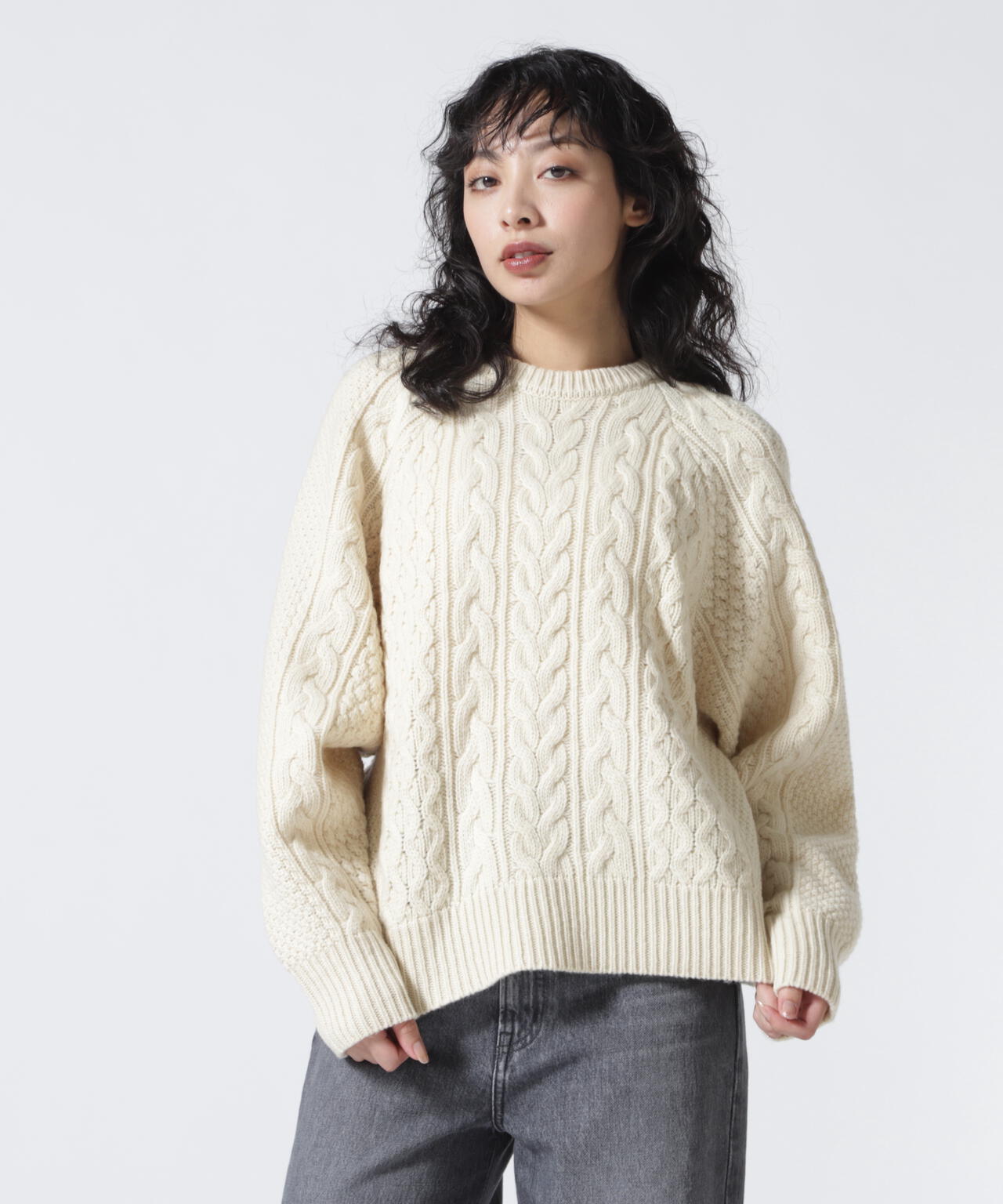MANOF/マノフ/SHOULDER TUCK CABLE KNIT