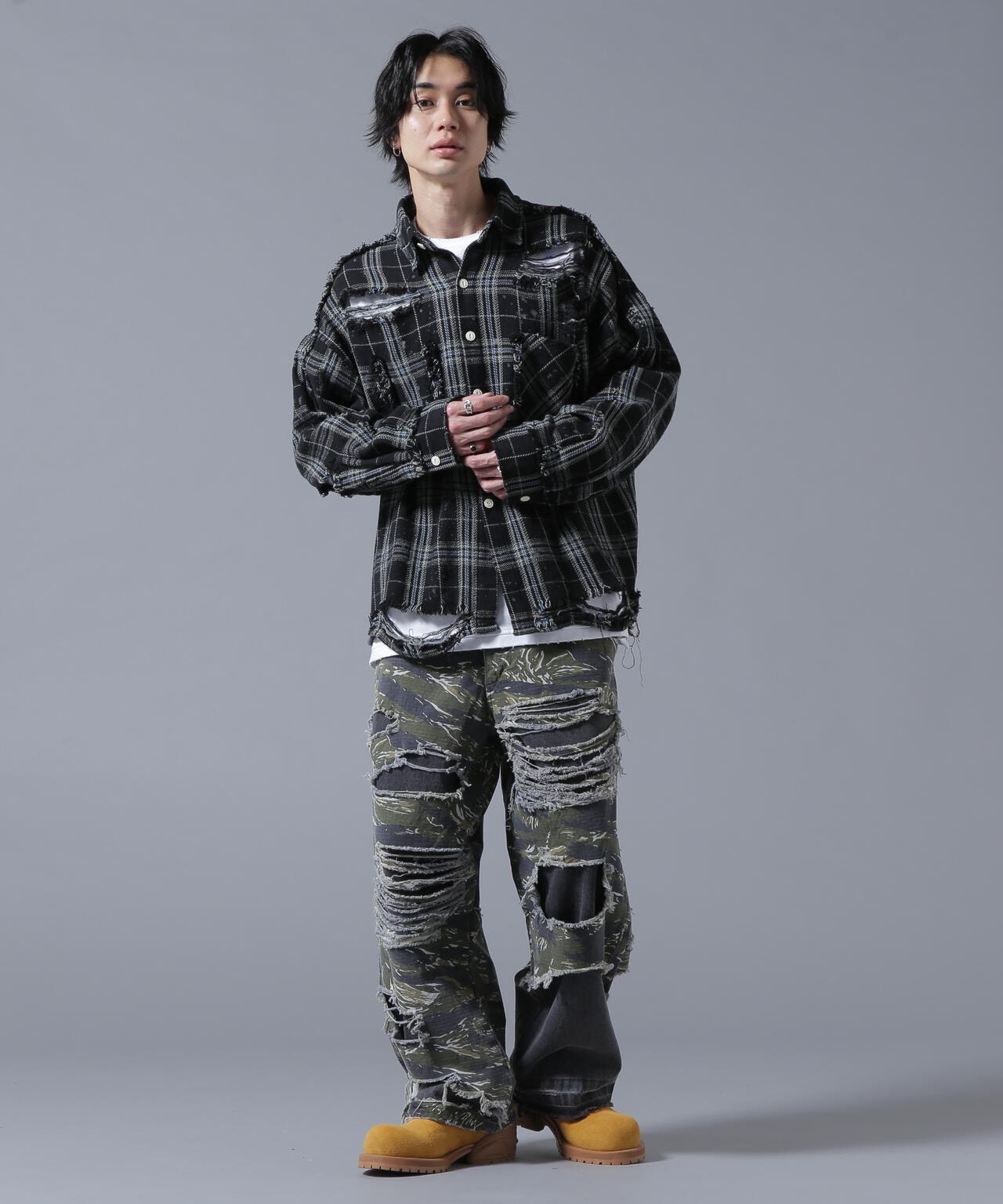 DankeSchon/ダンケシェーン/PIGMENT DAMAGE FLANNEL CHECK LONG SLEEVE SHIRTS