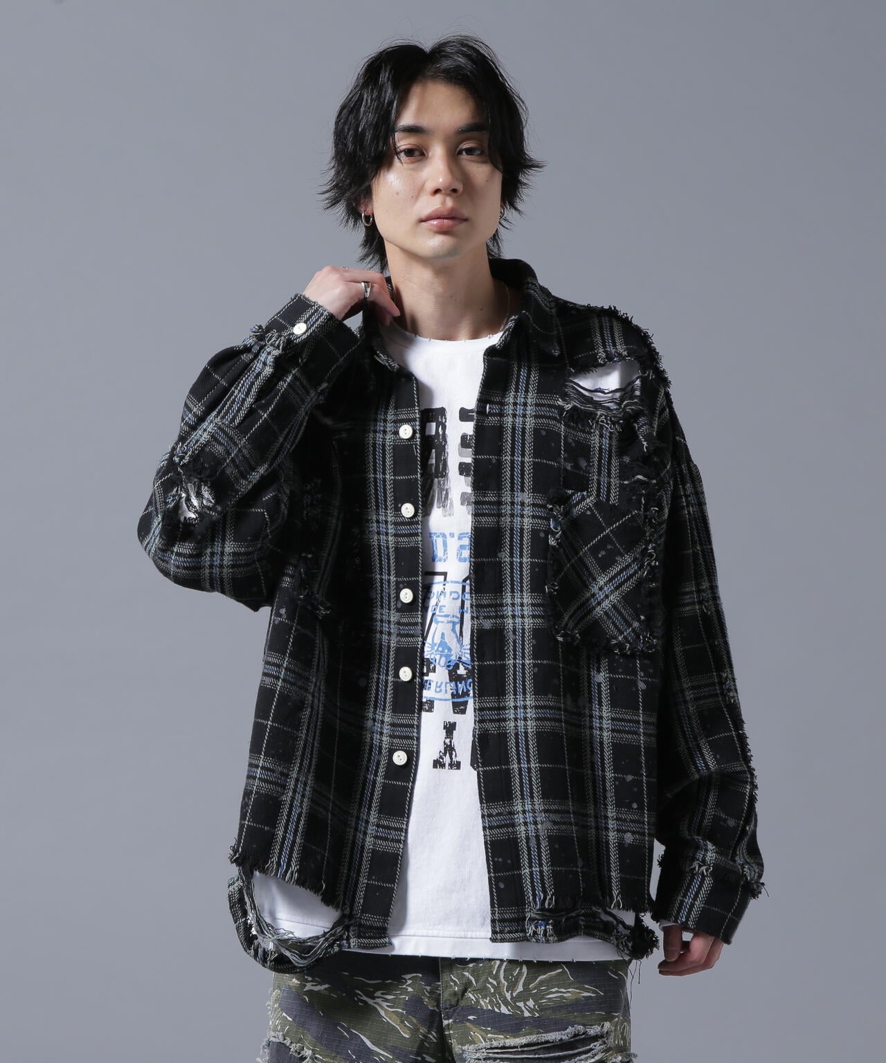 DankeSchon/ダンケシェーン/PIGMENT DAMAGE FLANNEL CHECK LONG SLEEVE SHIRTS