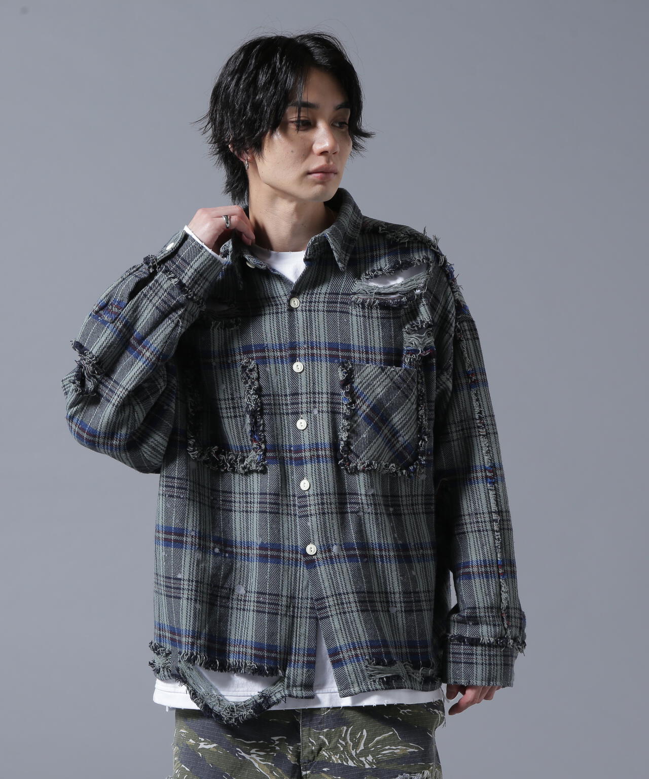 DankeSchon/ダンケシェーン/PIGMENT DAMAGE FLANNEL CHECK LONG SLEEVE SHIRTS