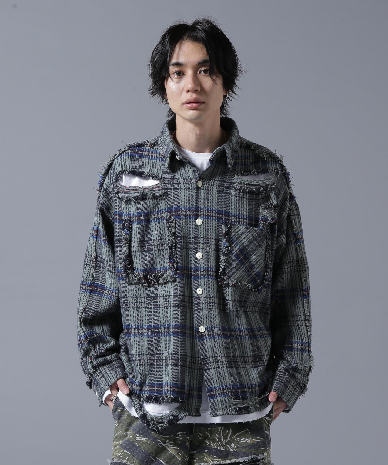 DankeSchon/ダンケシェーン/PIGMENT DAMAGE FLANNEL CHECK LONG SLEEVE SHIRTS
