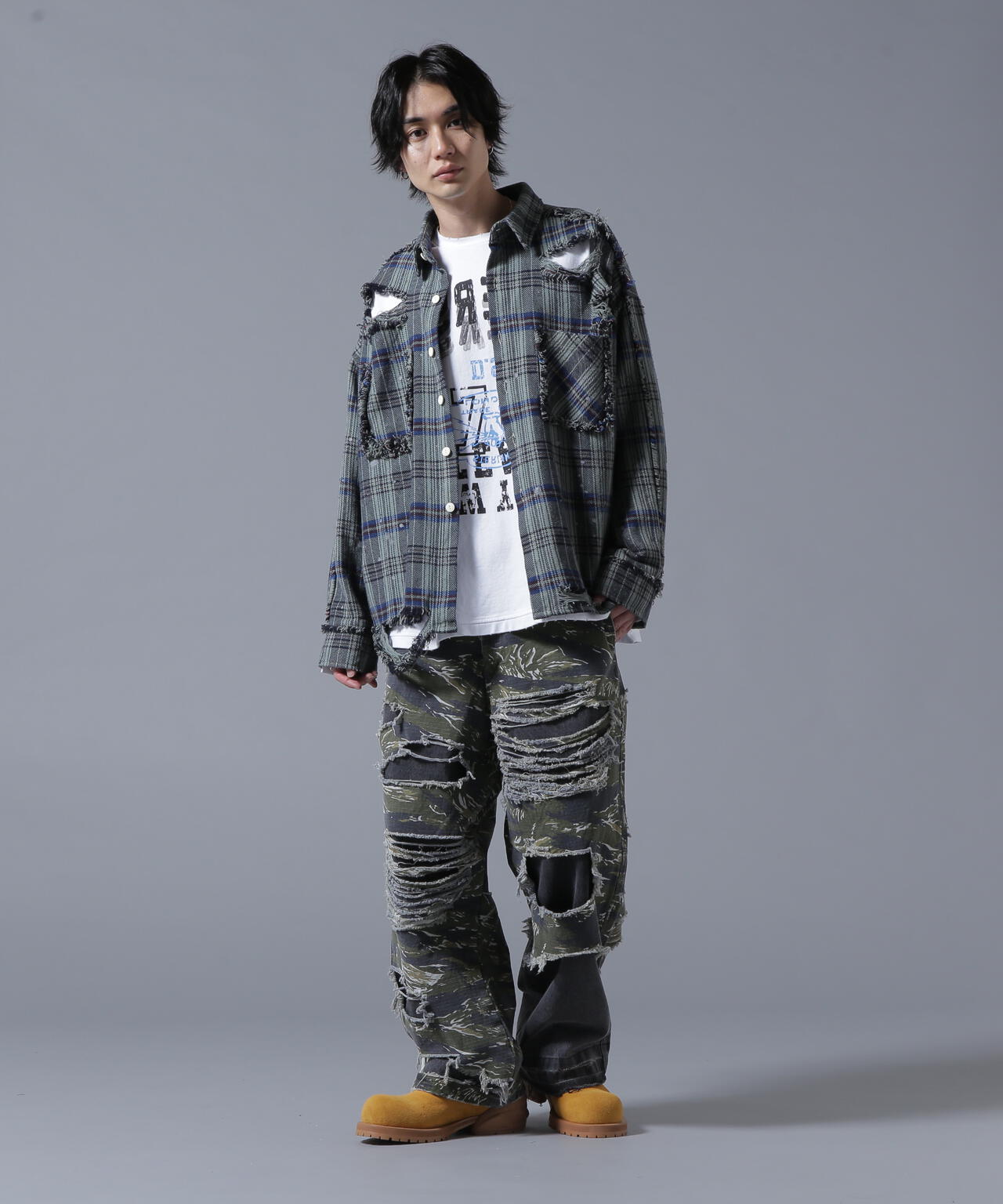 DankeSchon/ダンケシェーン/PIGMENT DAMAGE FLANNEL CHECK LONG SLEEVE SHIRTS