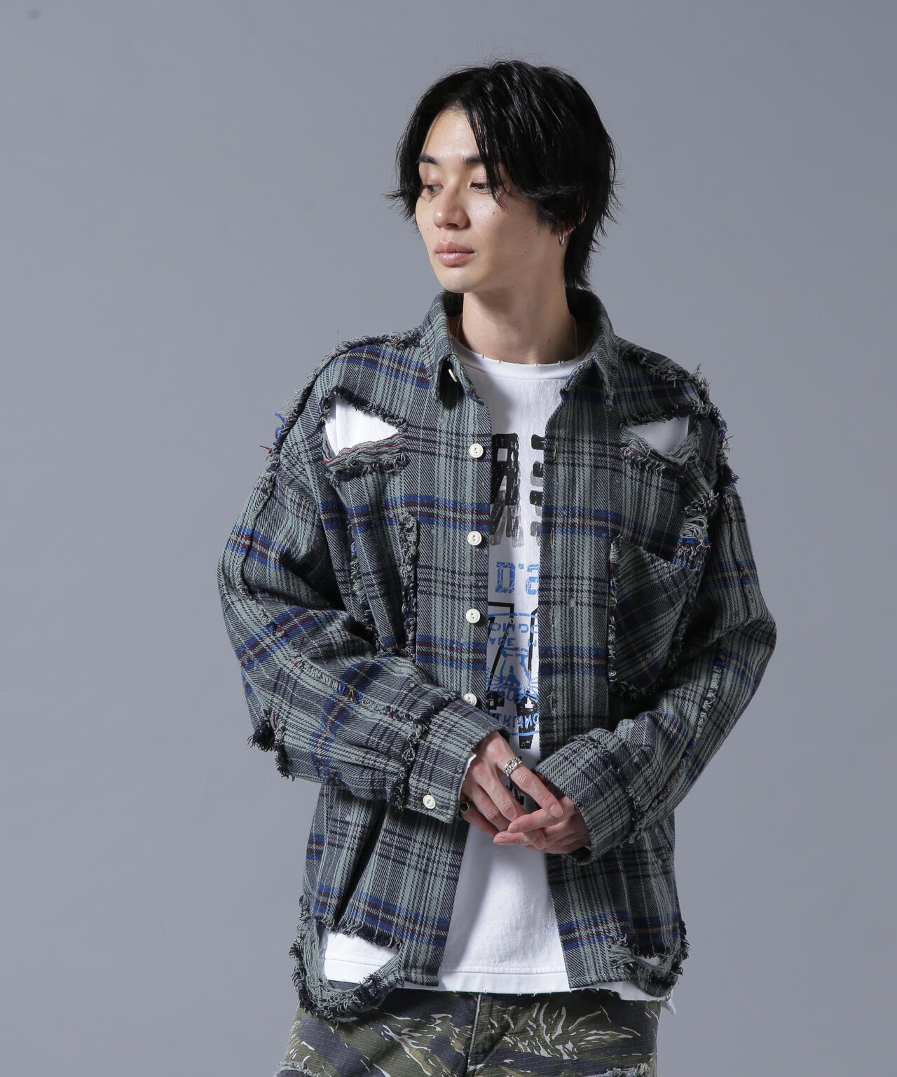 DankeSchon/ダンケシェーン/PIGMENT DAMAGE FLANNEL CHECK LONG SLEEVE SHIRTS