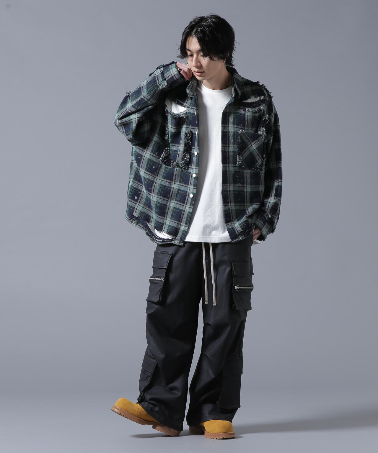 DankeSchon/ダンケシェーン/PIGMENT DAMAGE FLANNEL CHECK LONG SLEEVE SHIRTS