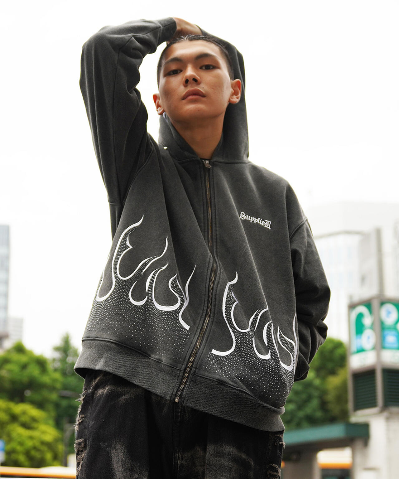 SUPPLIER【LHP WEB限定】FIRE PATTERN RHINESTONE ZIP
