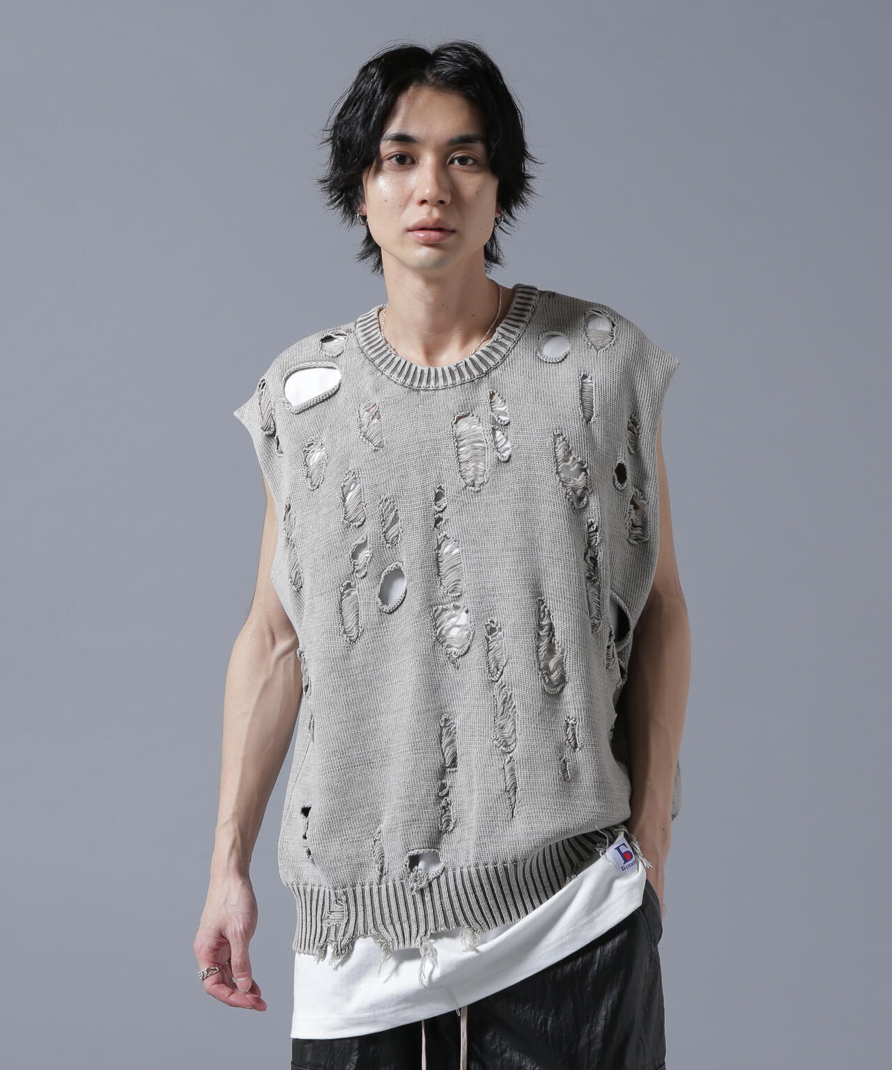 DankeSchon/ダンケシェーン/PIGMENT DAMAGE KNIT VEST