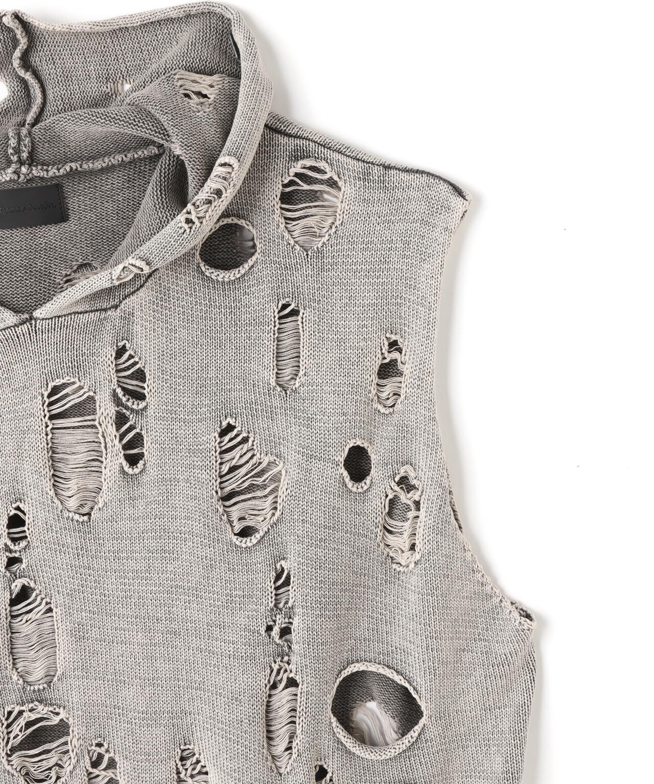 DankeSchon/ダンケシェーン/PIGMENT DAMAGE KNIT NOSLEEVE HOODIE