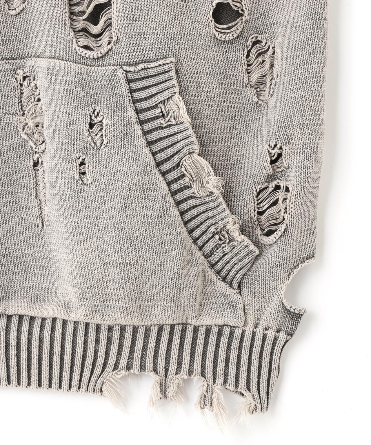 DankeSchon/ダンケシェーン/PIGMENT DAMAGE KNIT NOSLEEVE HOODIE