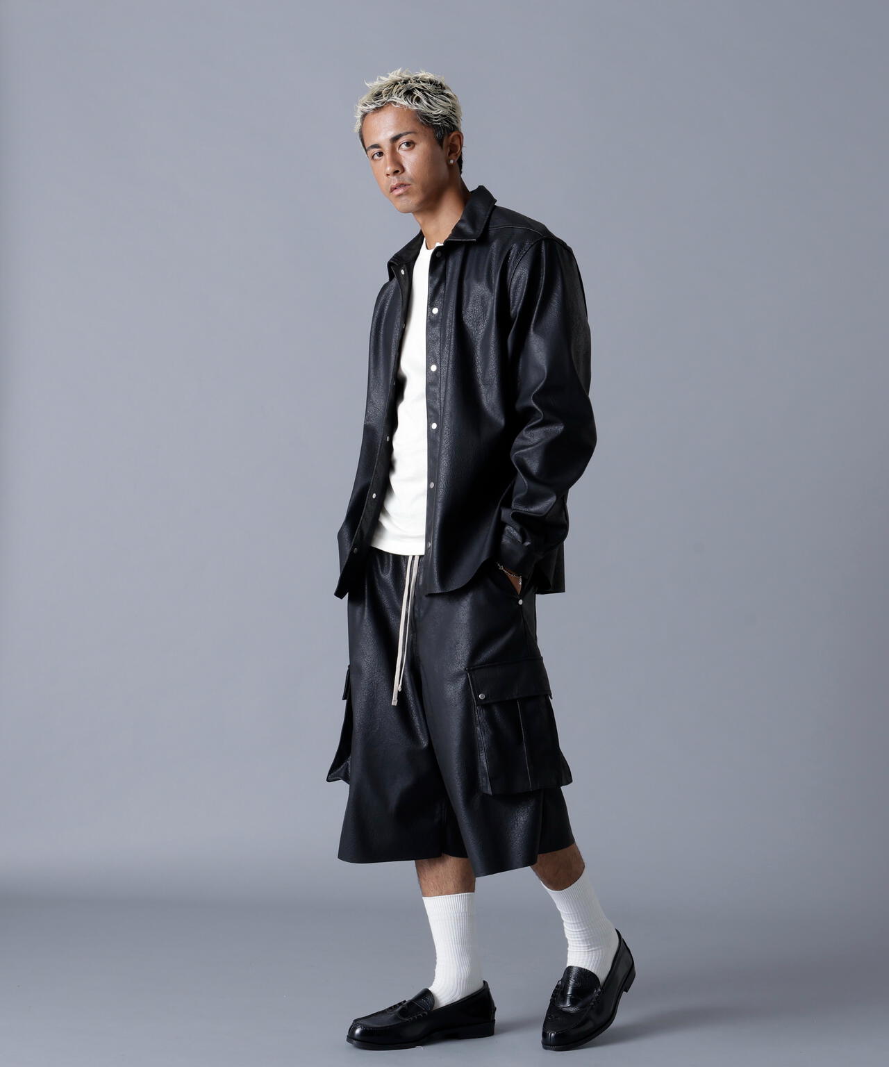 DankeSchon/ダンケシェーン/PU LEATHER CARGO SHORTS