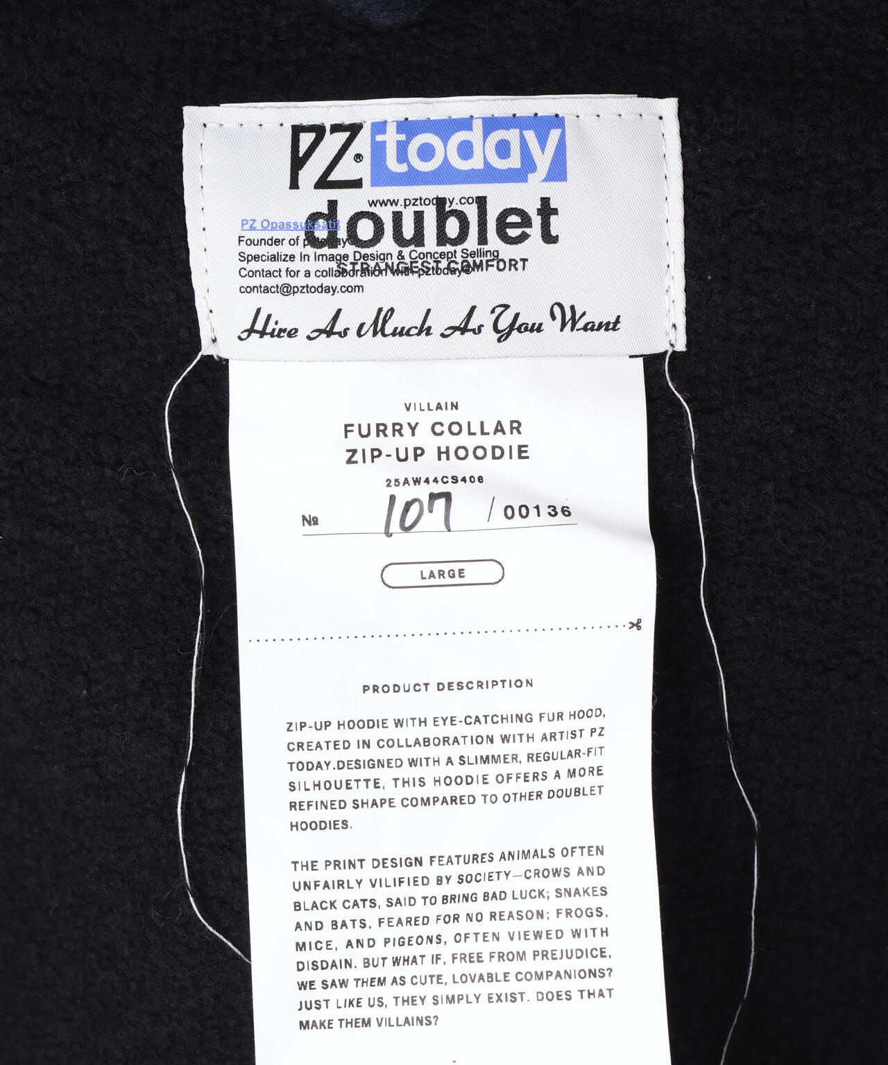 doublet/ダブレット/FURRY COLLAR ZIP-UP HOODIE