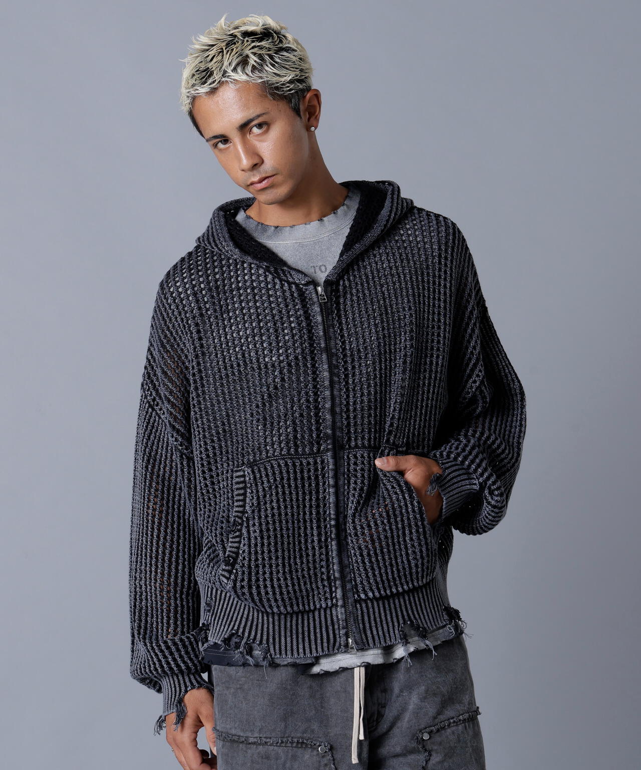 DankeSchon/ダンケシェーン/CHEMICAL MESH KNIT ZIP HOODIE