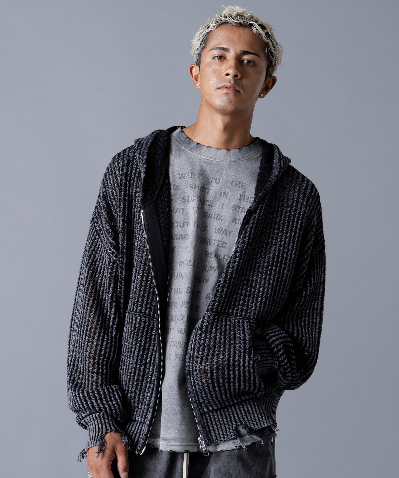 DankeSchon/ダンケシェーン/CHEMICAL MESH KNIT ZIP HOODIE