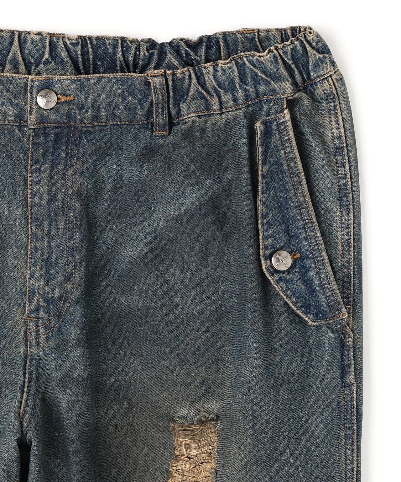 NOT4NERD/ノットフォーナード/CAMO LAYERED DESTROYED DENIM PANTS