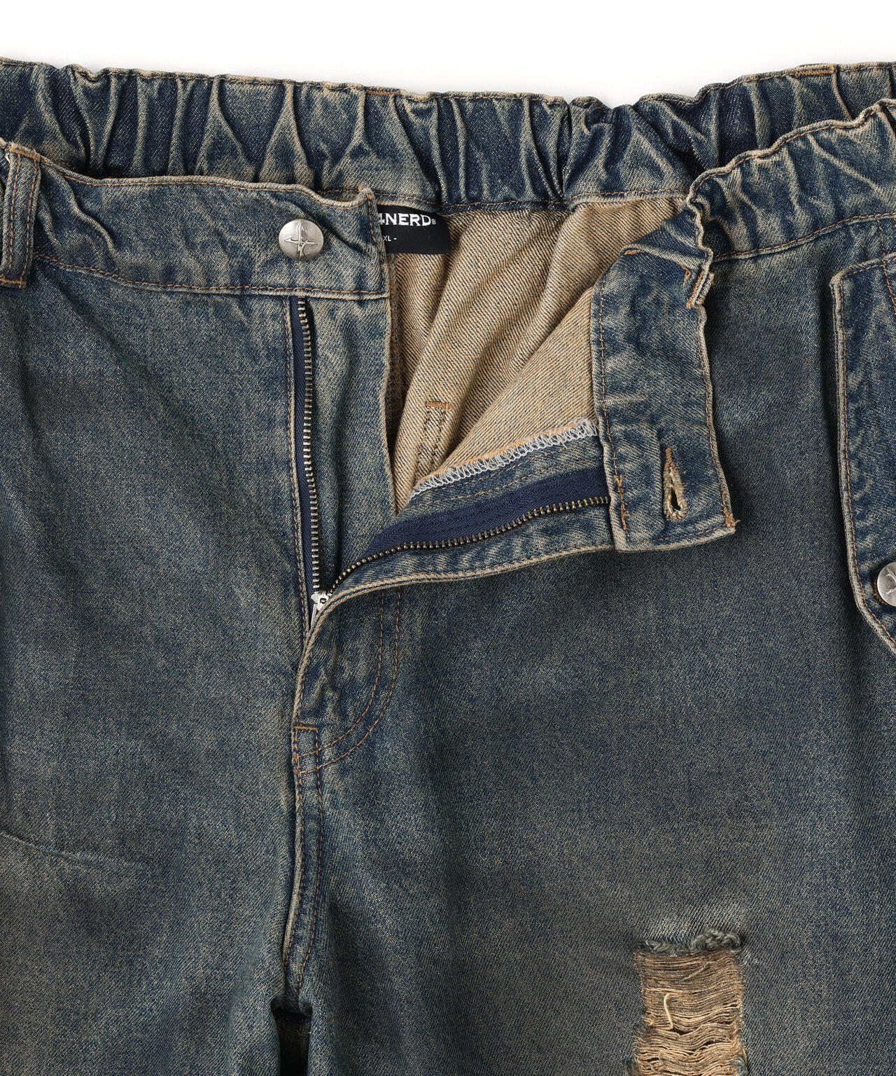 NOT4NERD/ノットフォーナード/CAMO LAYERED DESTROYED DENIM PANTS