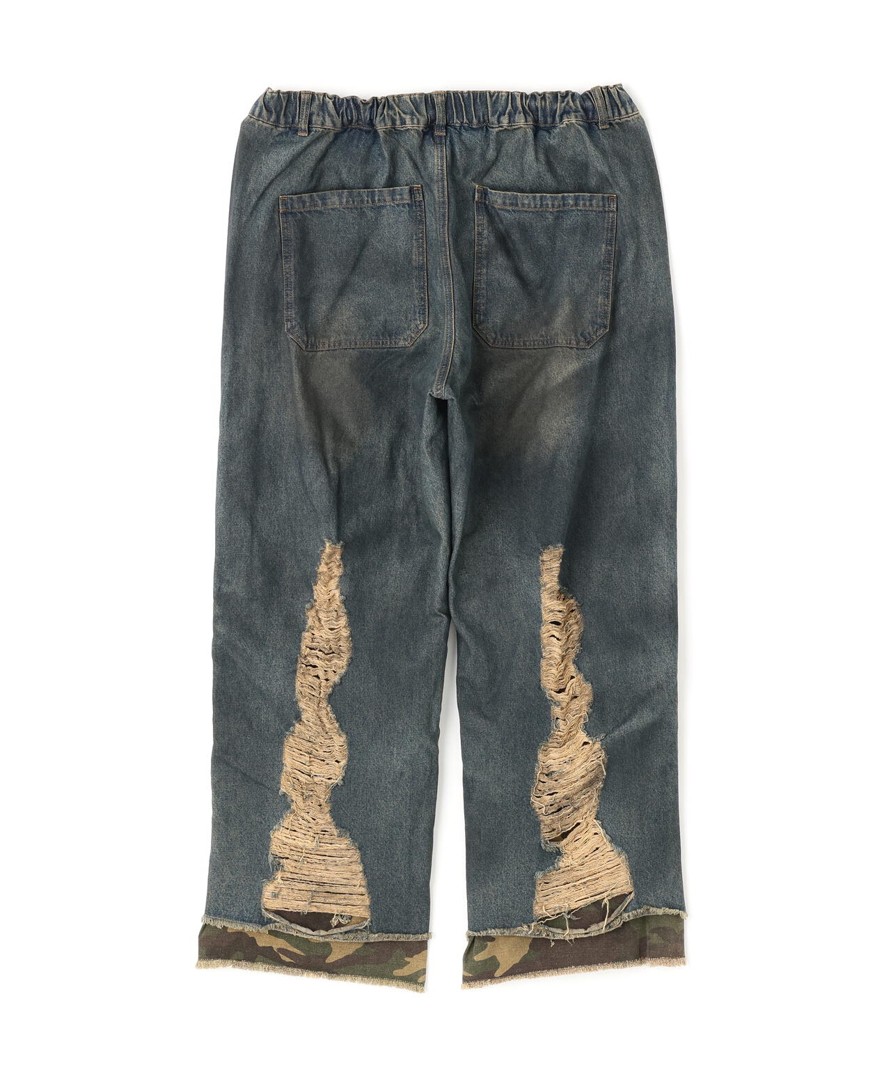 NOT4NERD/ノットフォーナード/CAMO LAYERED DESTROYED DENIM PANTS