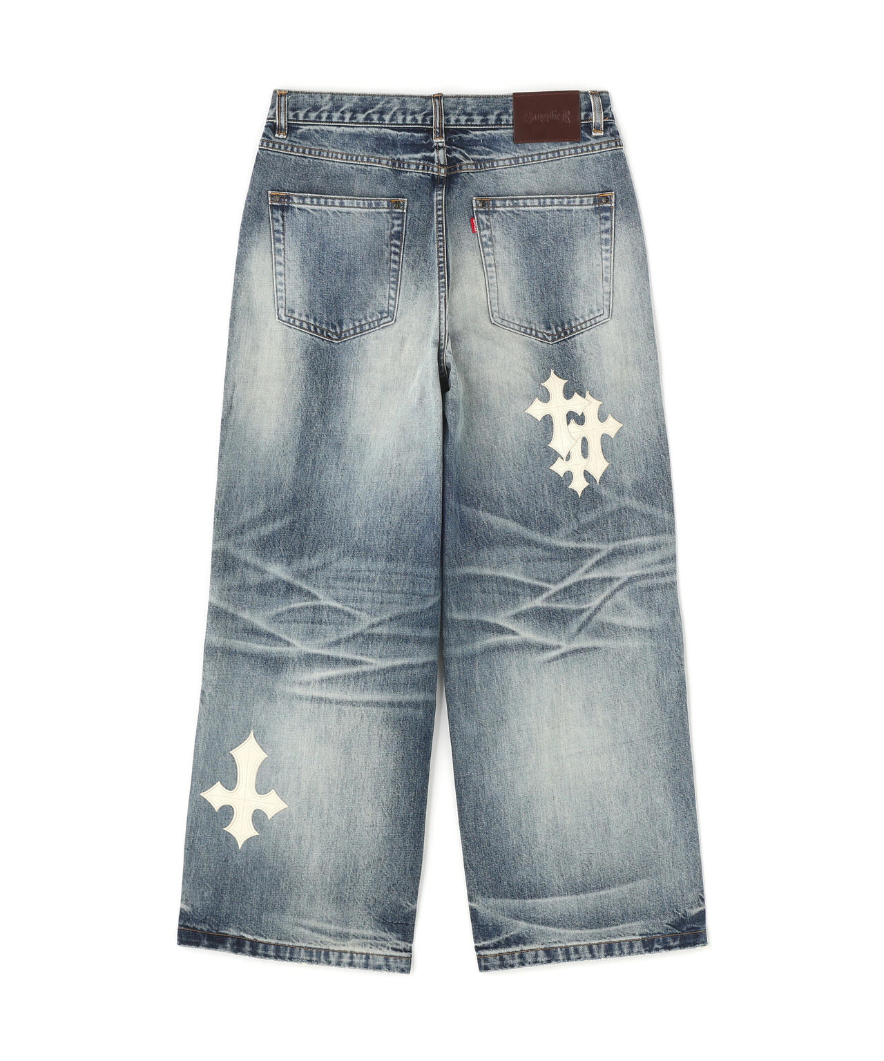 SUPPLIER/サプライヤー/Multiple Cross Leather Patch Baggy Denim