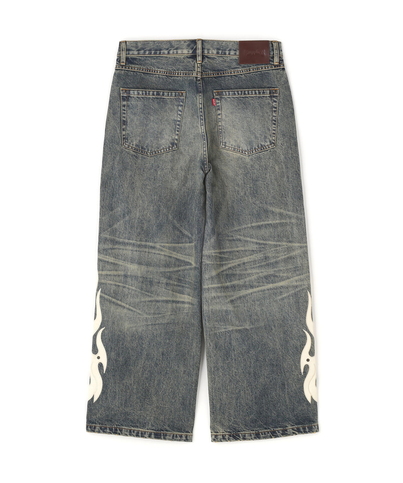 SUPPLIER/サプライヤー/Fire Tribal Leather Patch Baggy Denim