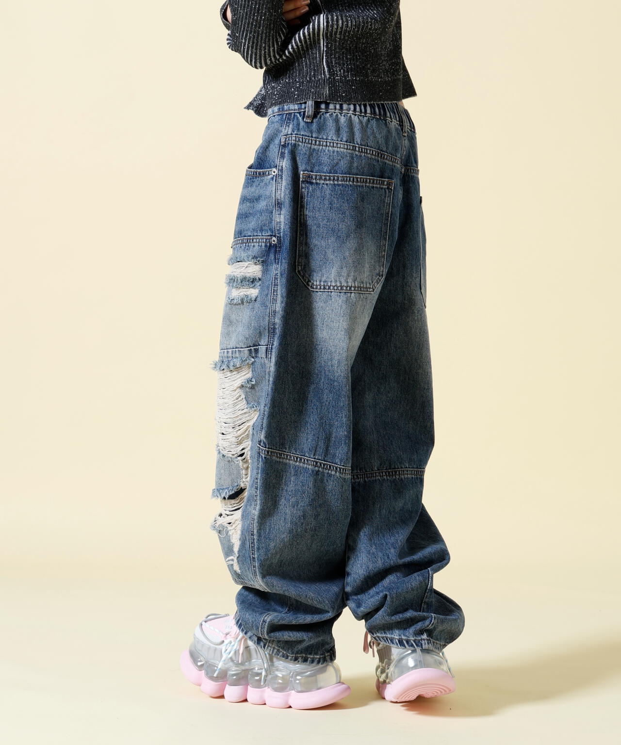 SIS/エスアイエス/Double Knee Damage Denim Pants