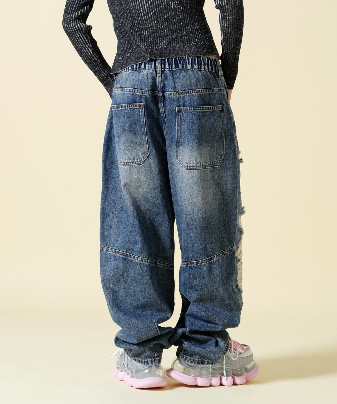 SIS/エスアイエス/Double Knee Damage Denim Pants