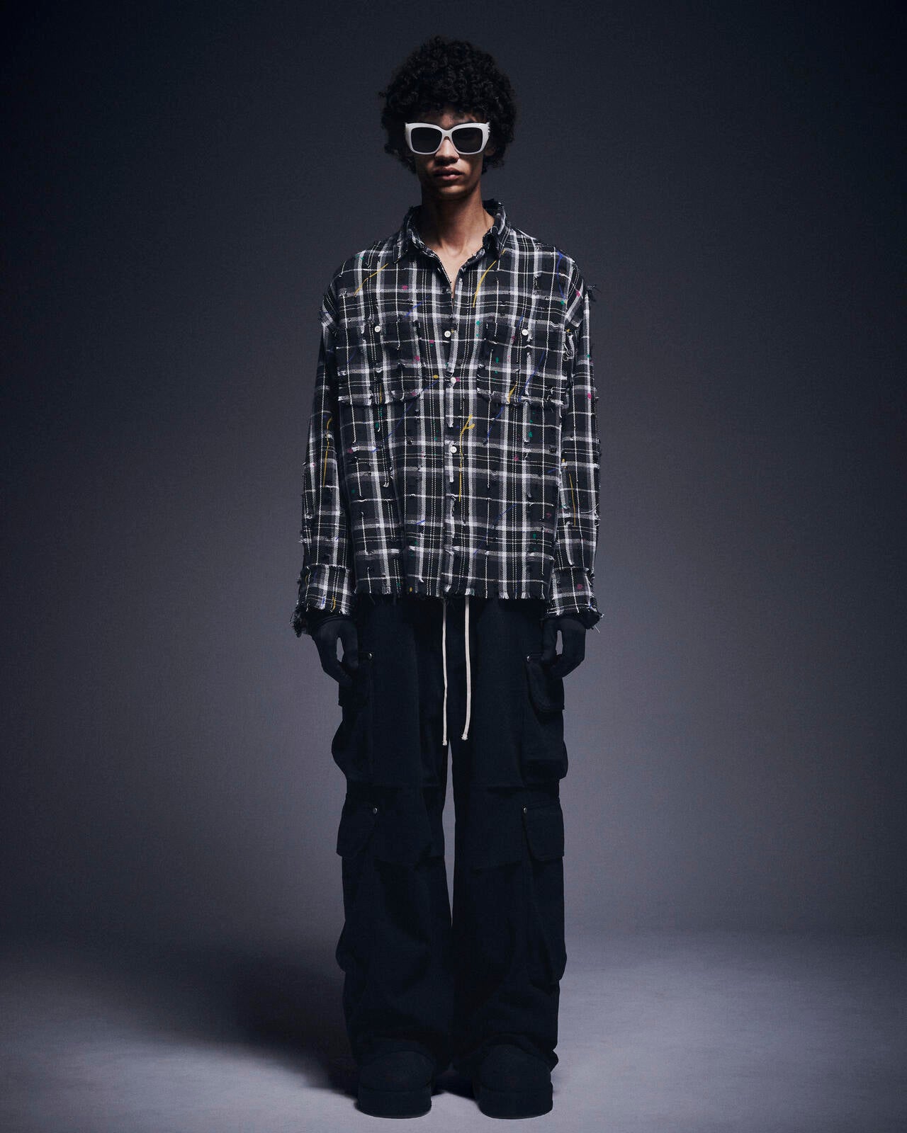 DankeSchon/ダンケシェーン/DAMAGE PAINT CHECK L/S SHIRTS