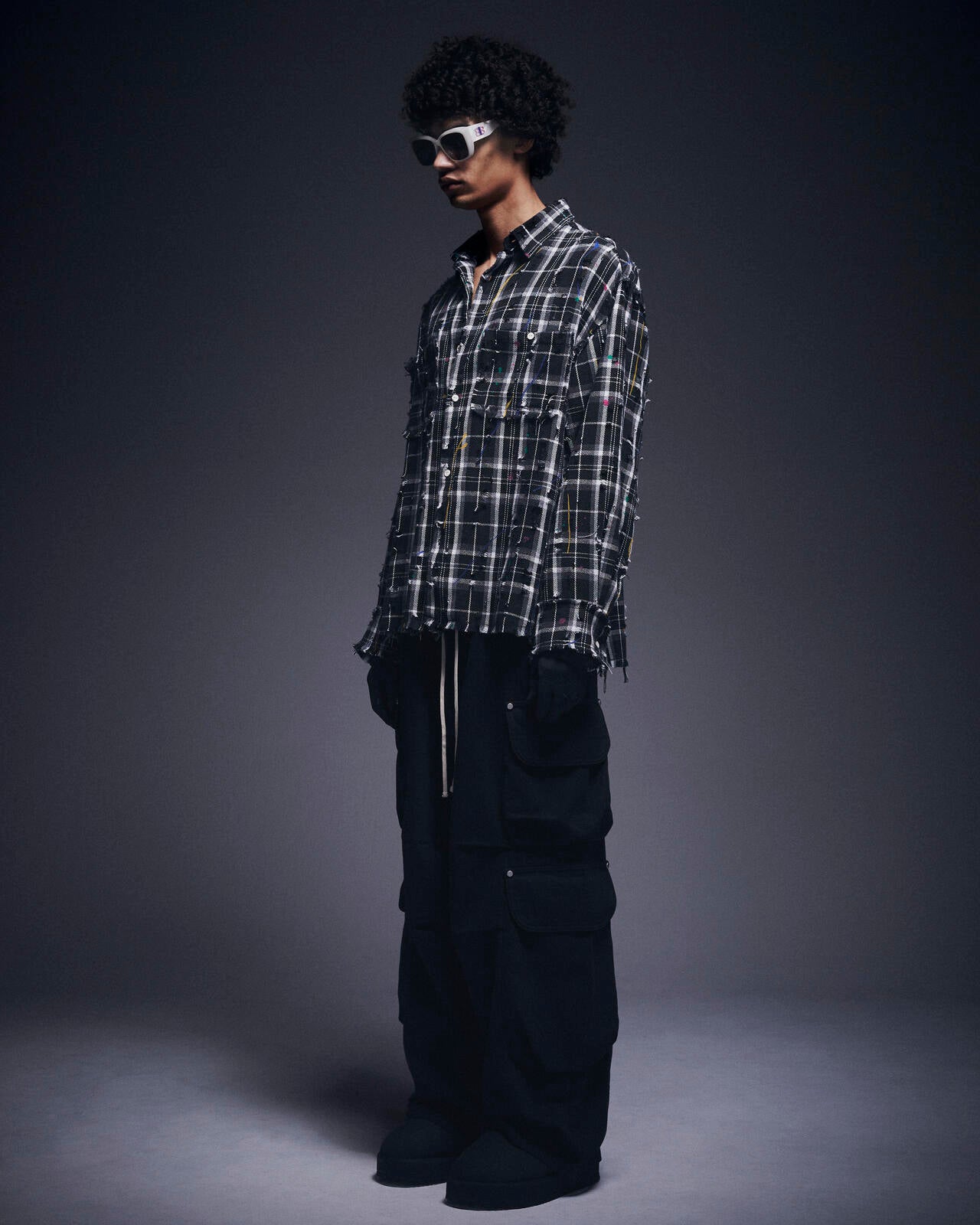 DankeSchon/ダンケシェーン/DAMAGE PAINT CHECK L/S SHIRTS