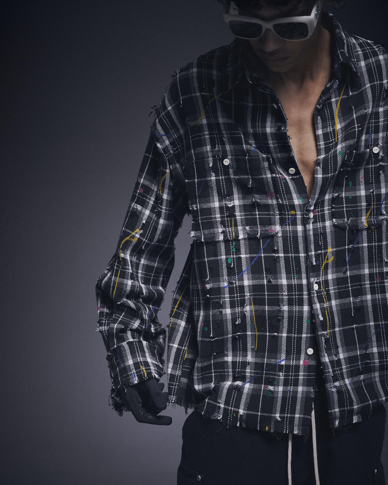 DankeSchon/ダンケシェーン/DAMAGE PAINT CHECK L/S SHIRTS