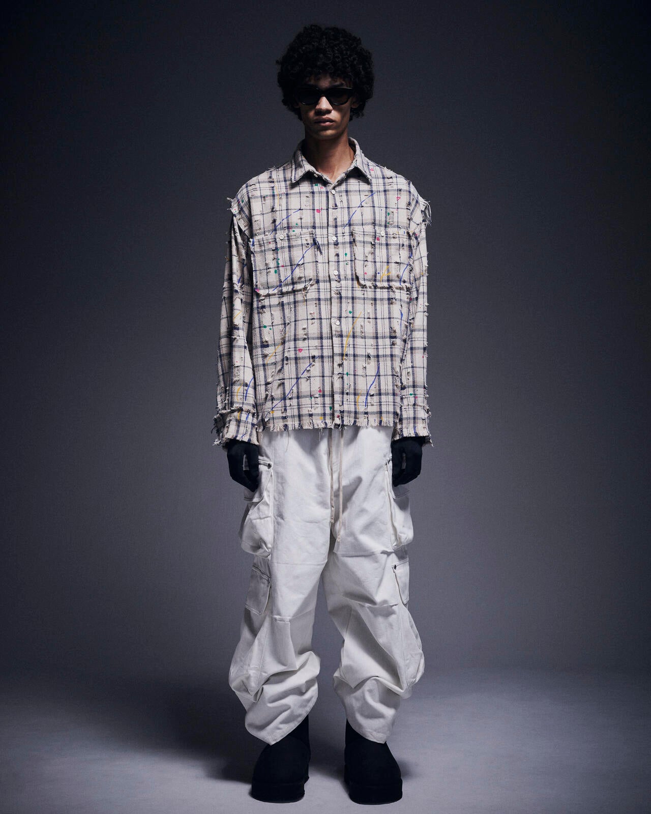 DankeSchon/ダンケシェーン/DAMAGE PAINT CHECK L/S SHIRTS