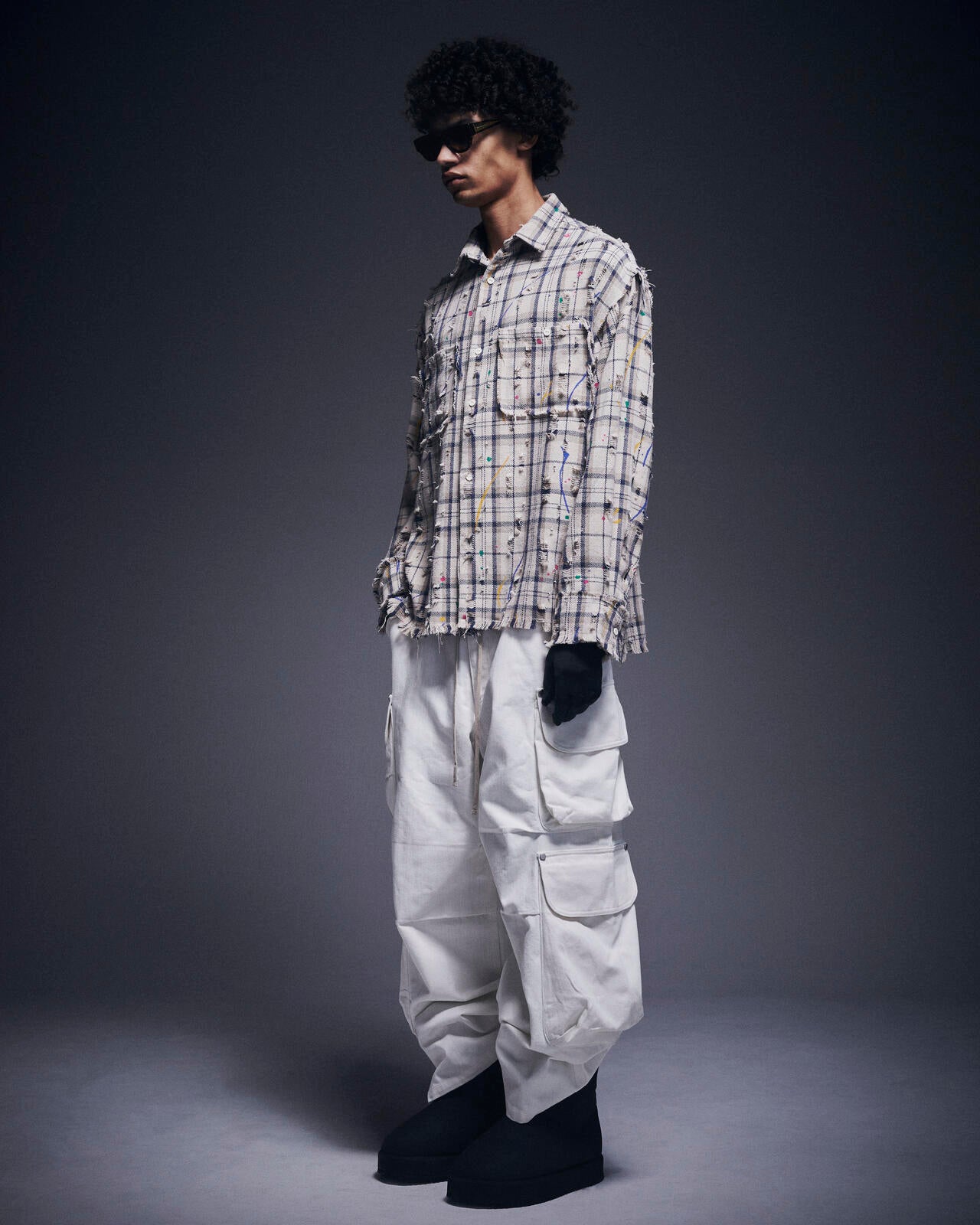 DankeSchon/ダンケシェーン/DAMAGE PAINT CHECK L/S SHIRTS