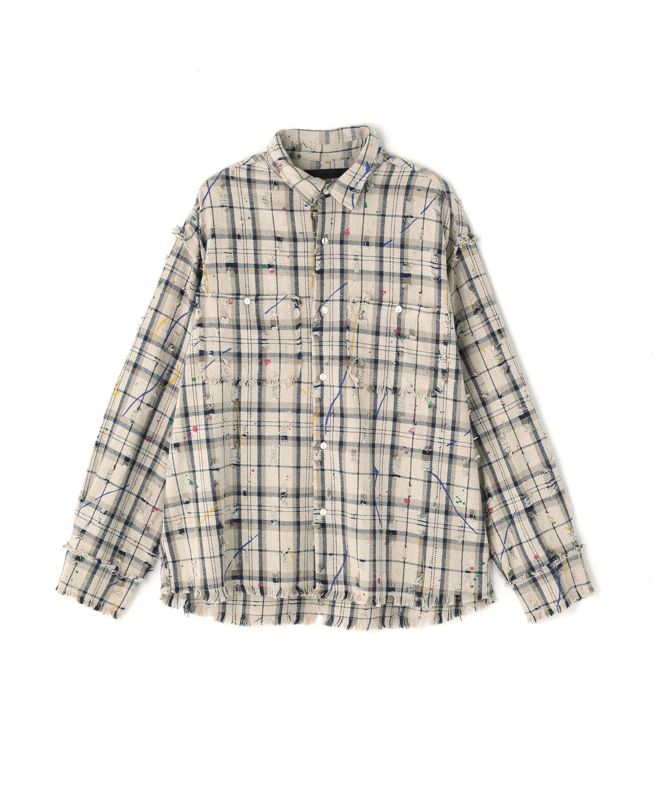 DankeSchon/ダンケシェーン/DAMAGE PAINT CHECK L/S SHIRTS