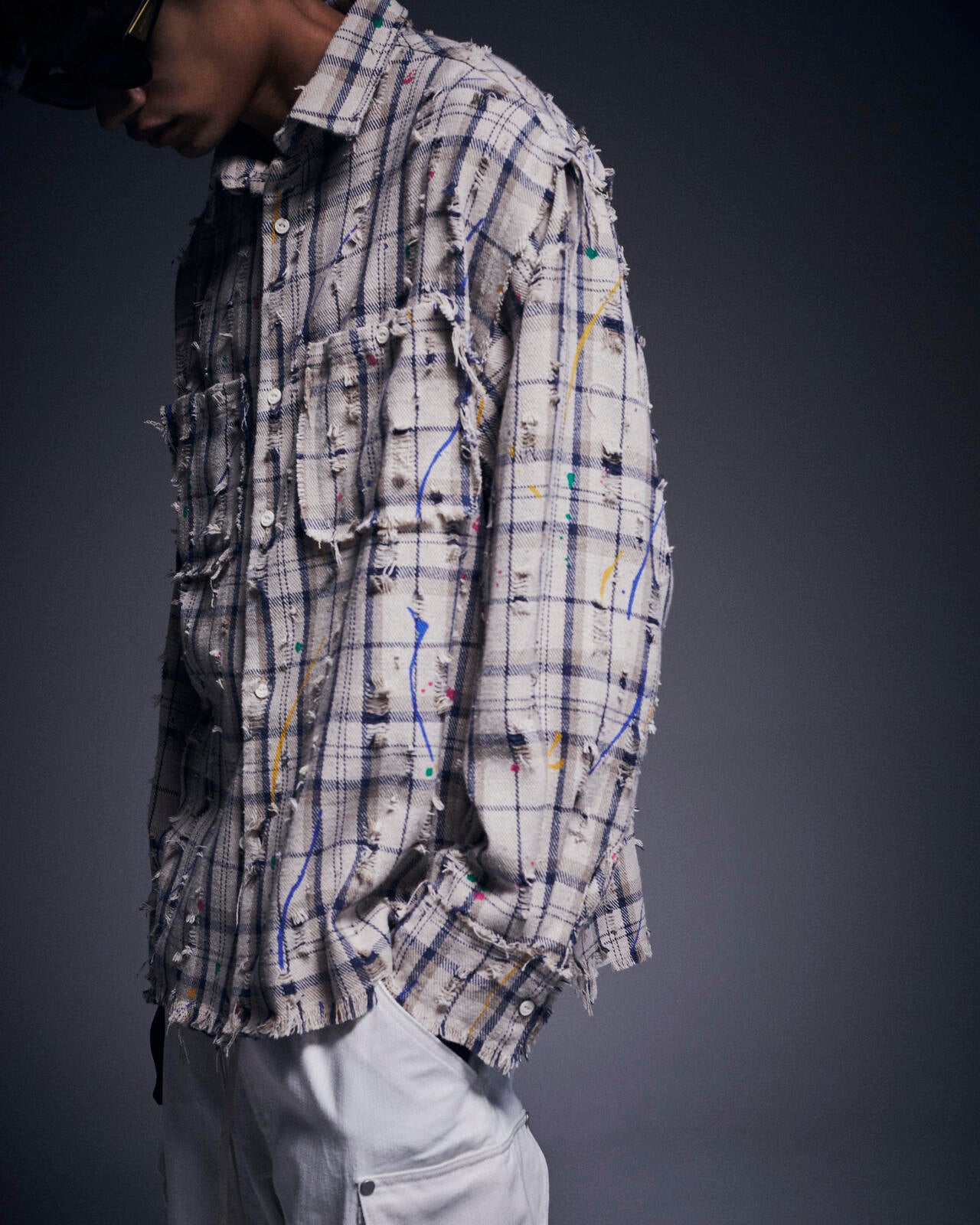 DankeSchon/ダンケシェーン/DAMAGE PAINT CHECK L/S SHIRTS
