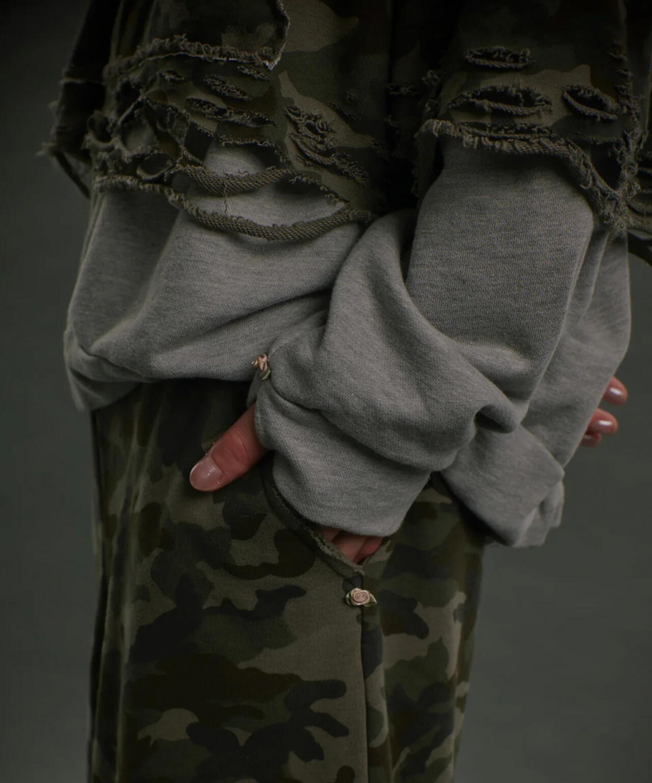 neith./ネイス/Layered Crush Hoodie(Camo×Gray)