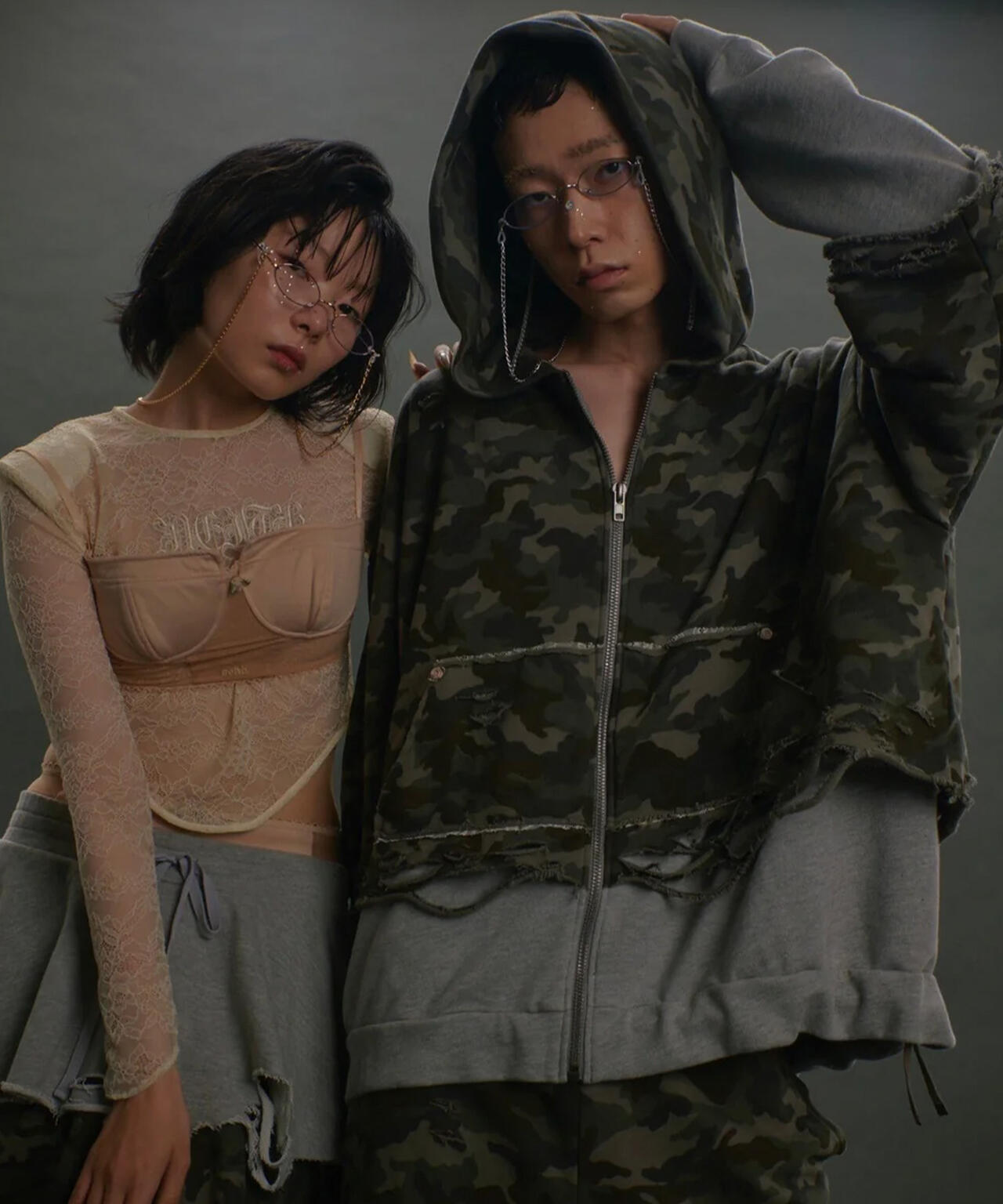neith./ネイス/Layered Crush Hoodie(Camo×Gray)