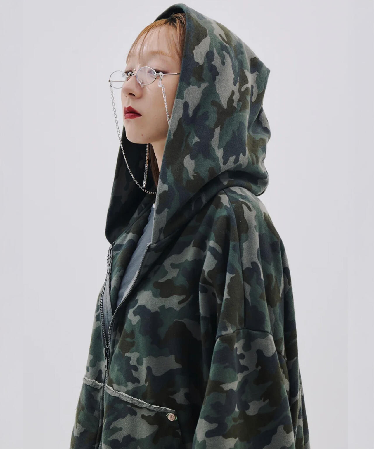 neith./ネイス/Layered Crush Hoodie(Camo×Gray)