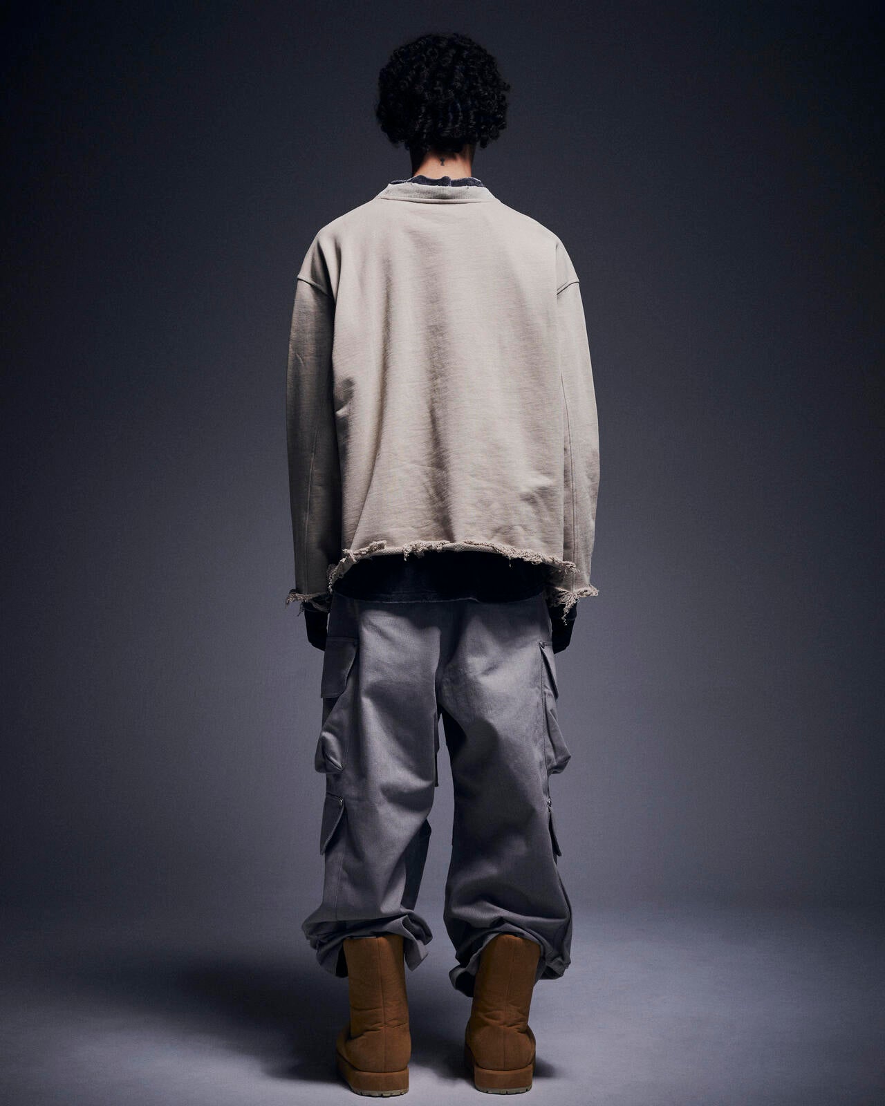 DankeSchon/ダンケシェーン/CUT FRINGE SWEAT CREWNECK BLACK