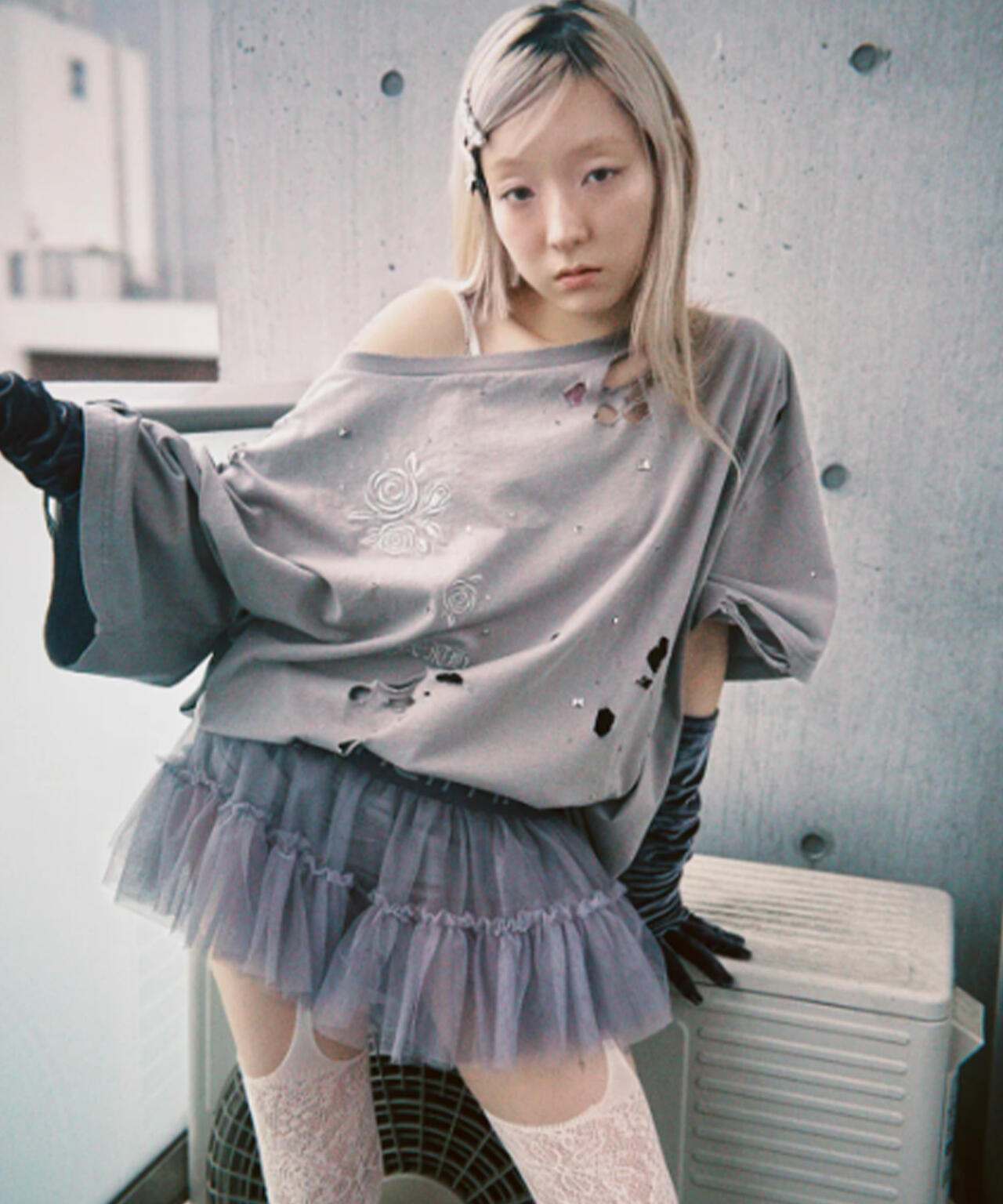 neith./ネイス/Multi Tulle Top(Gray)